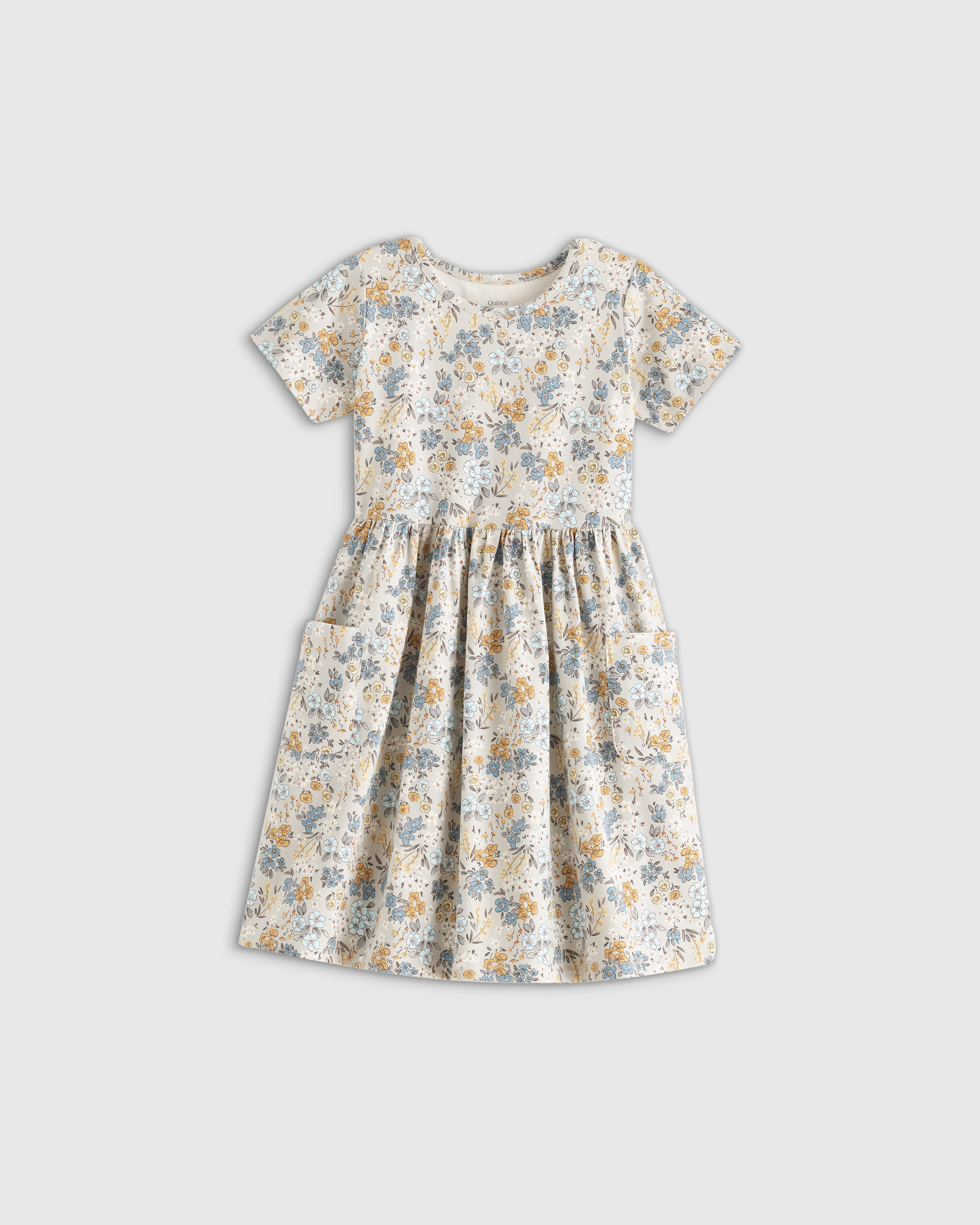 Grey Ditsy Floral Organic Cotton Fit and Flare Pocket Dress 