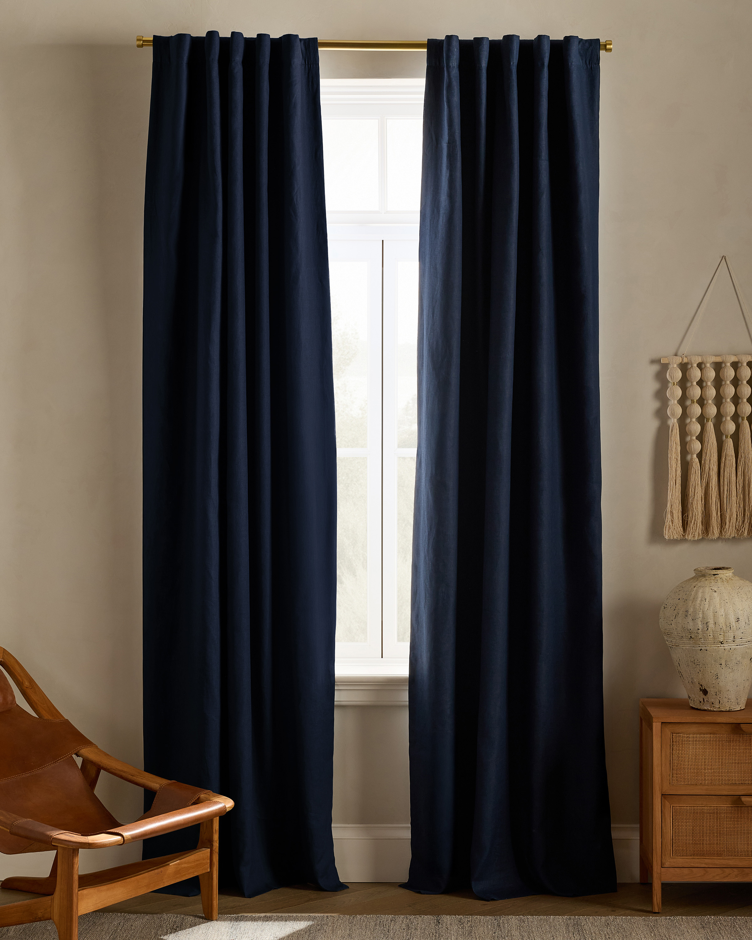 Navy European Linen Room Darkening Curtain