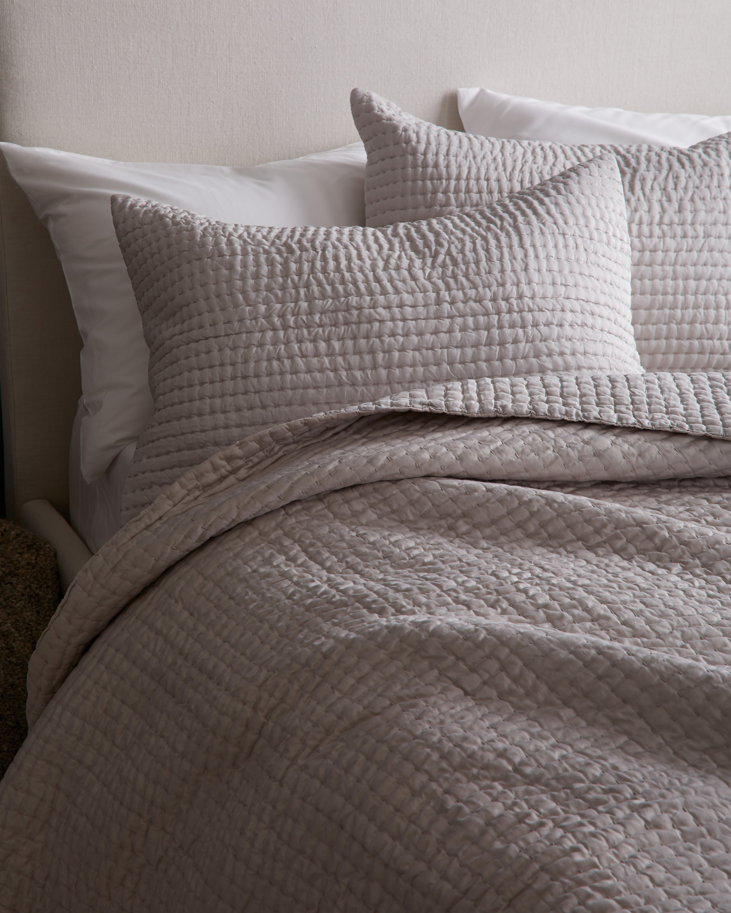 Haze Grey Silk Pick Stitch Sham Set