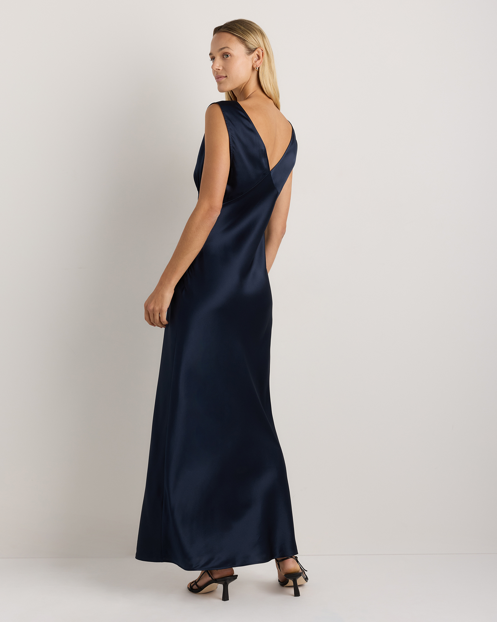 navy blue silk dress Blaise Satin Maxi - US 0 date nights 100% Washable Silk Deep V-Neck