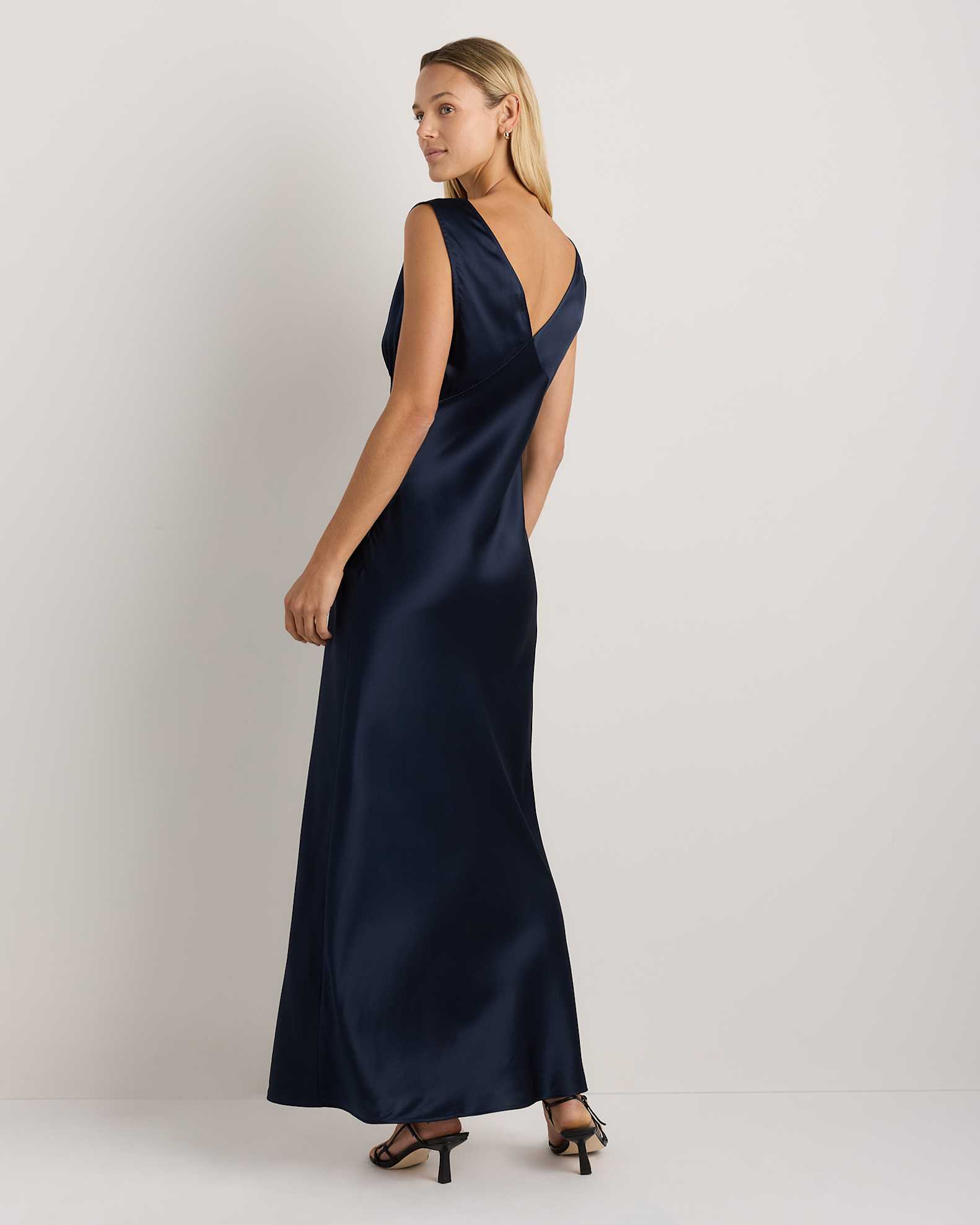 navy blue silk dress Blaise Satin Maxi - US 0 date nights 100% Washable Silk Deep V-Neck