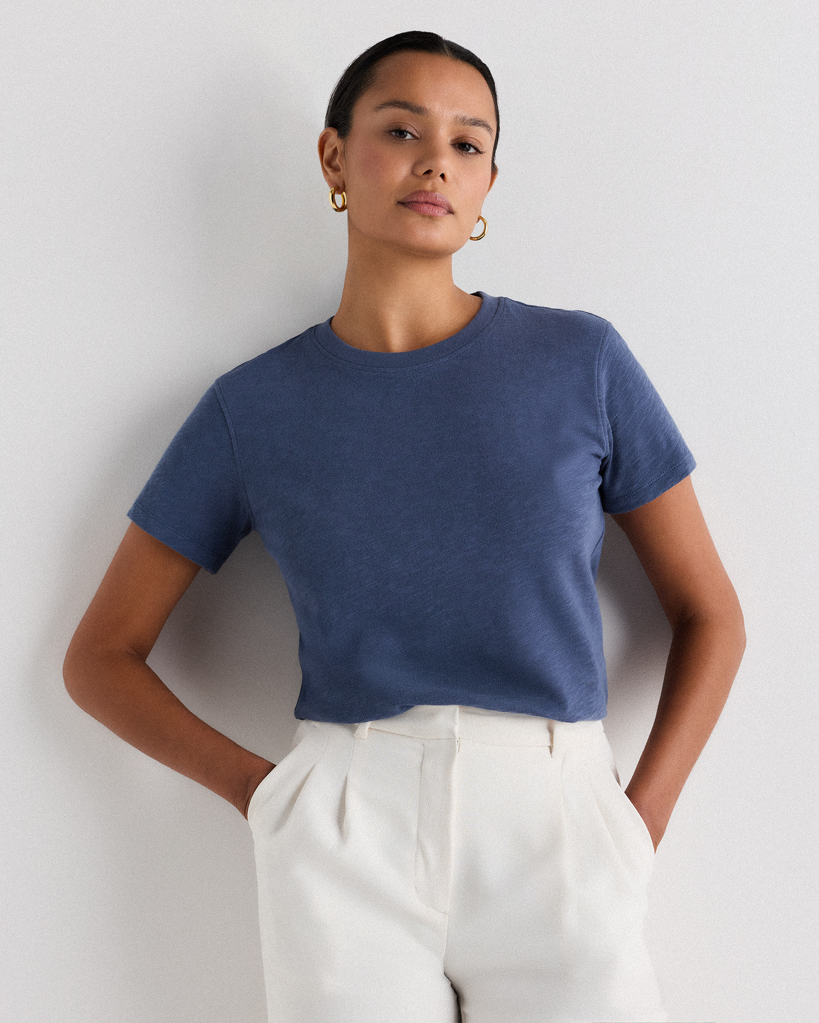 Quince Women's Slub Crewneck T-shirt In Blue