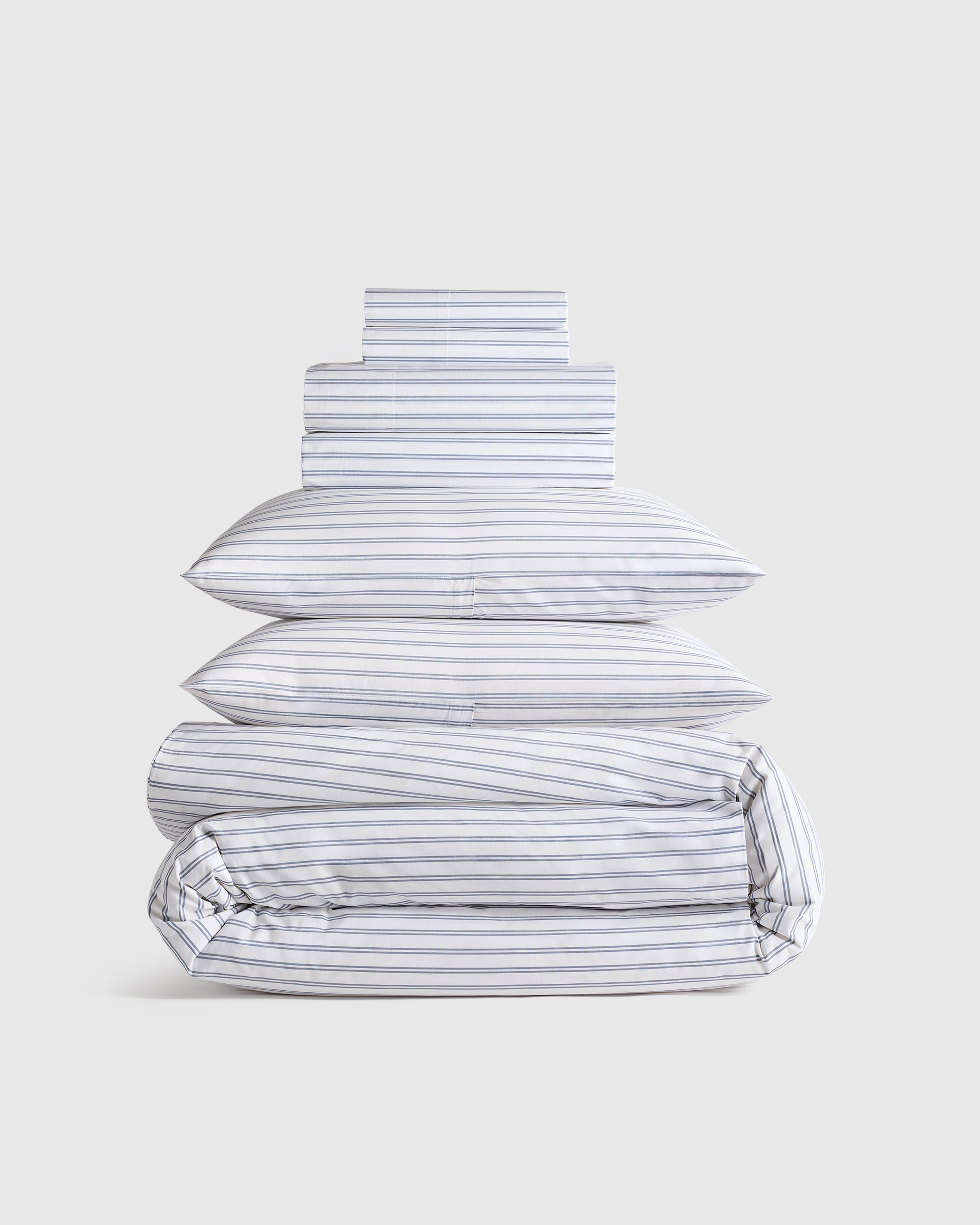 White/Mineral Classic Organic Percale Double Stripe Deluxe Bedding Bundle