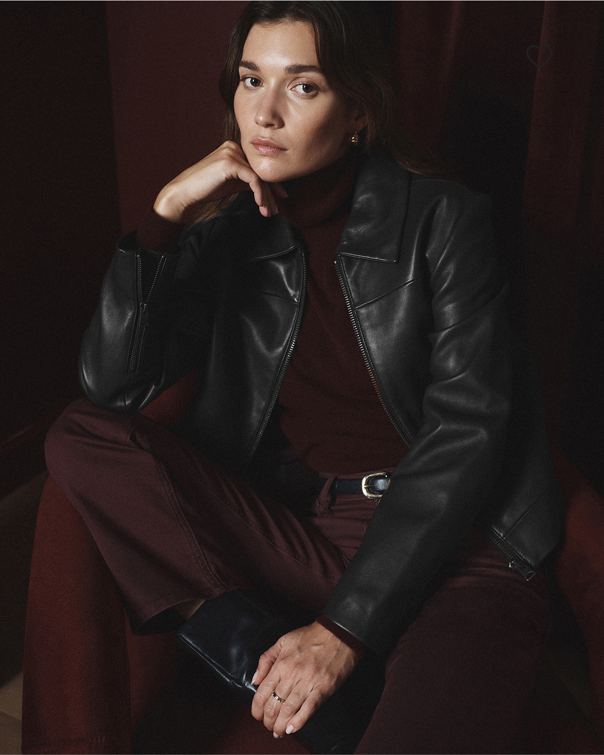 True Black 100% Leather Cropped Zip-Front Jacket