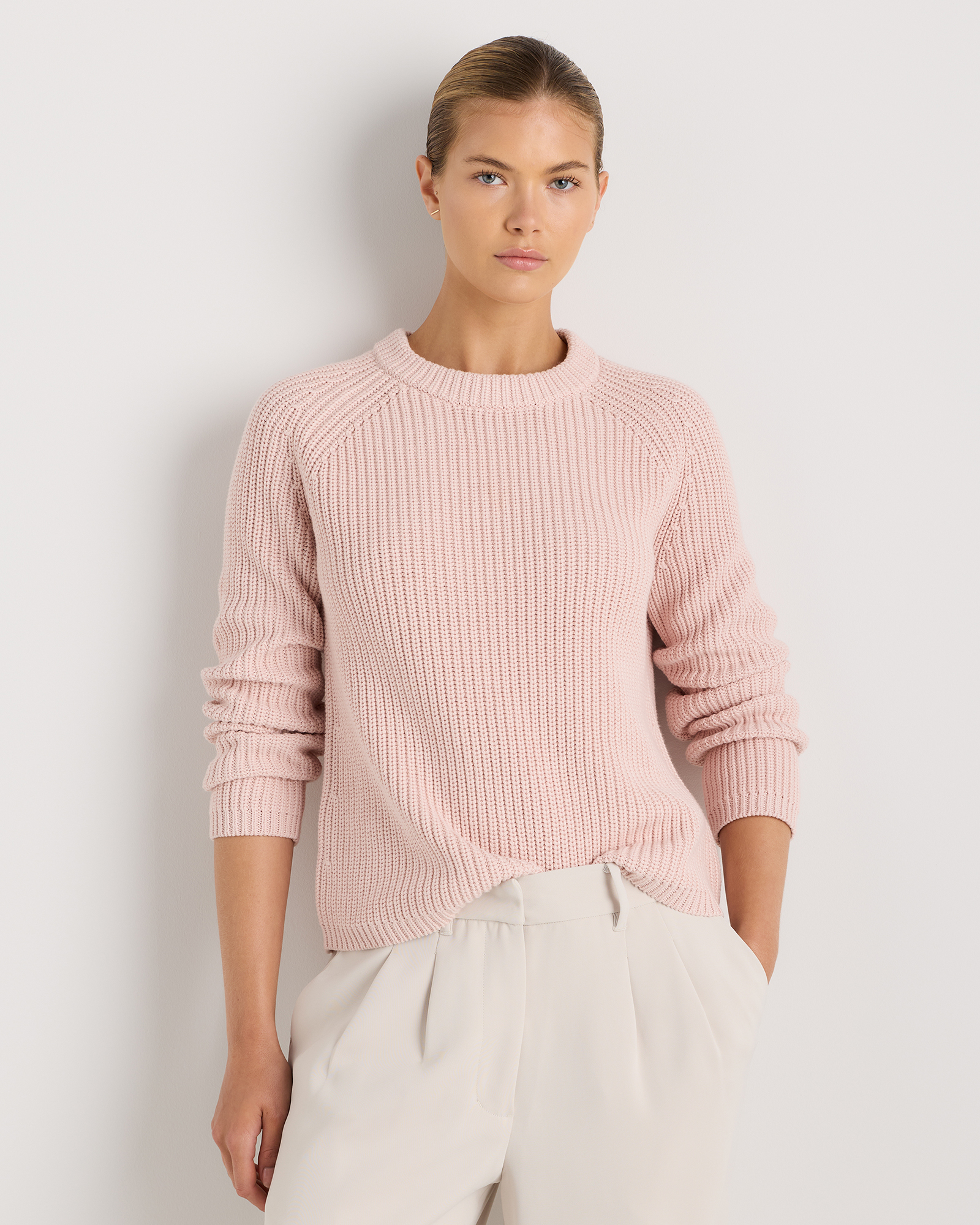 Shell Pink 100% Organic Cotton Fisherman Crew Sweater