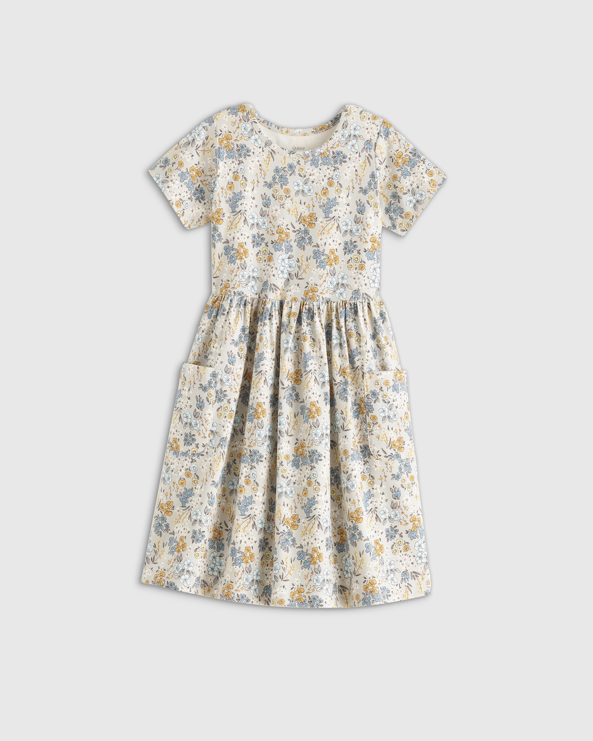 Grey Ditsy Floral Organic Cotton Fit and Flare Pocket Dress