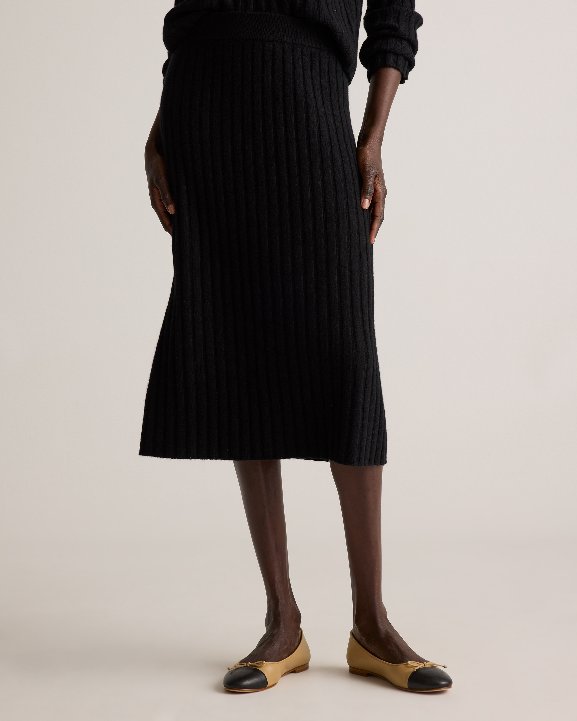 Black Mongolian Cashmere Midi Skirt
