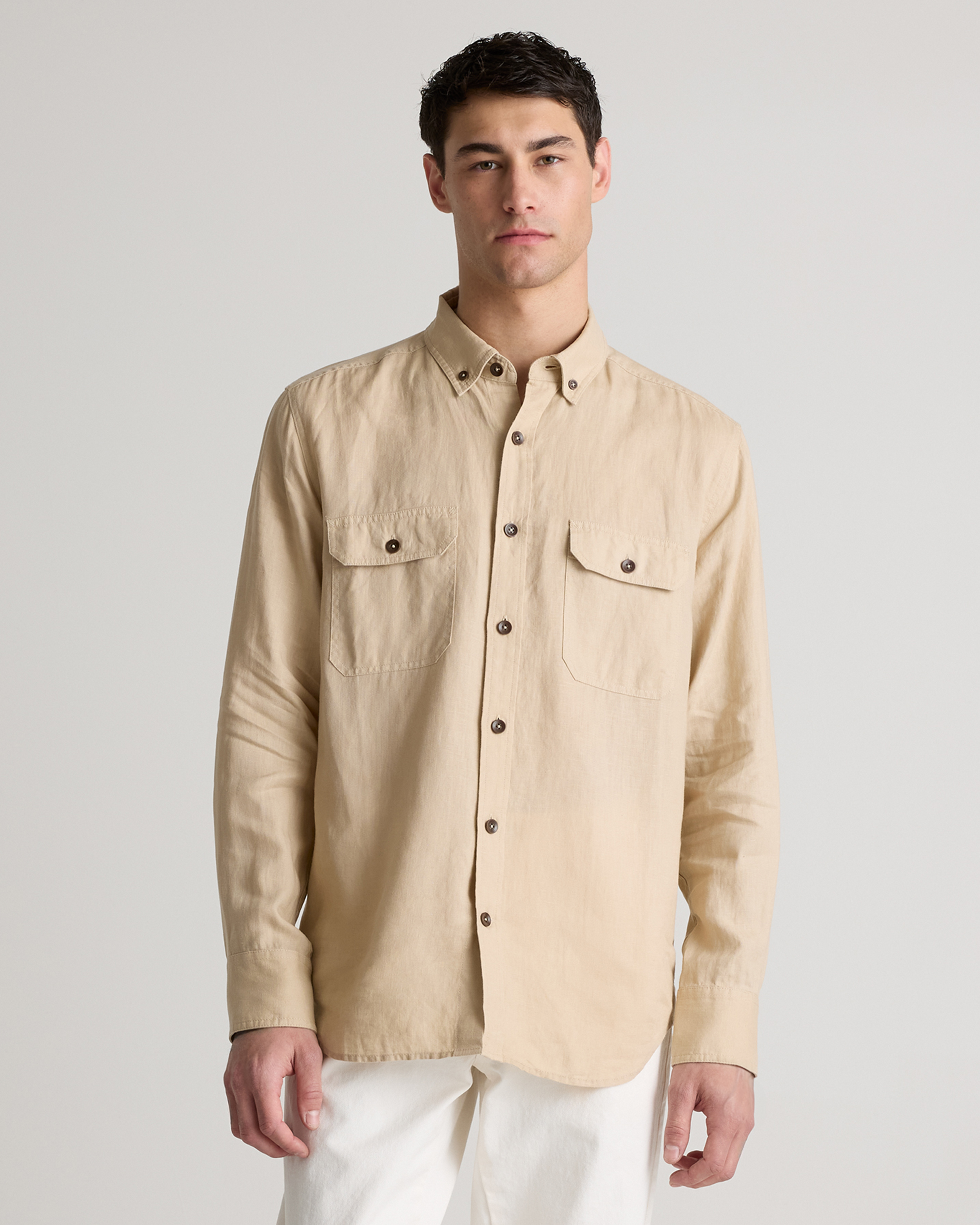 Quince Men's 100% European Linen Utility Shirt In Driftwood