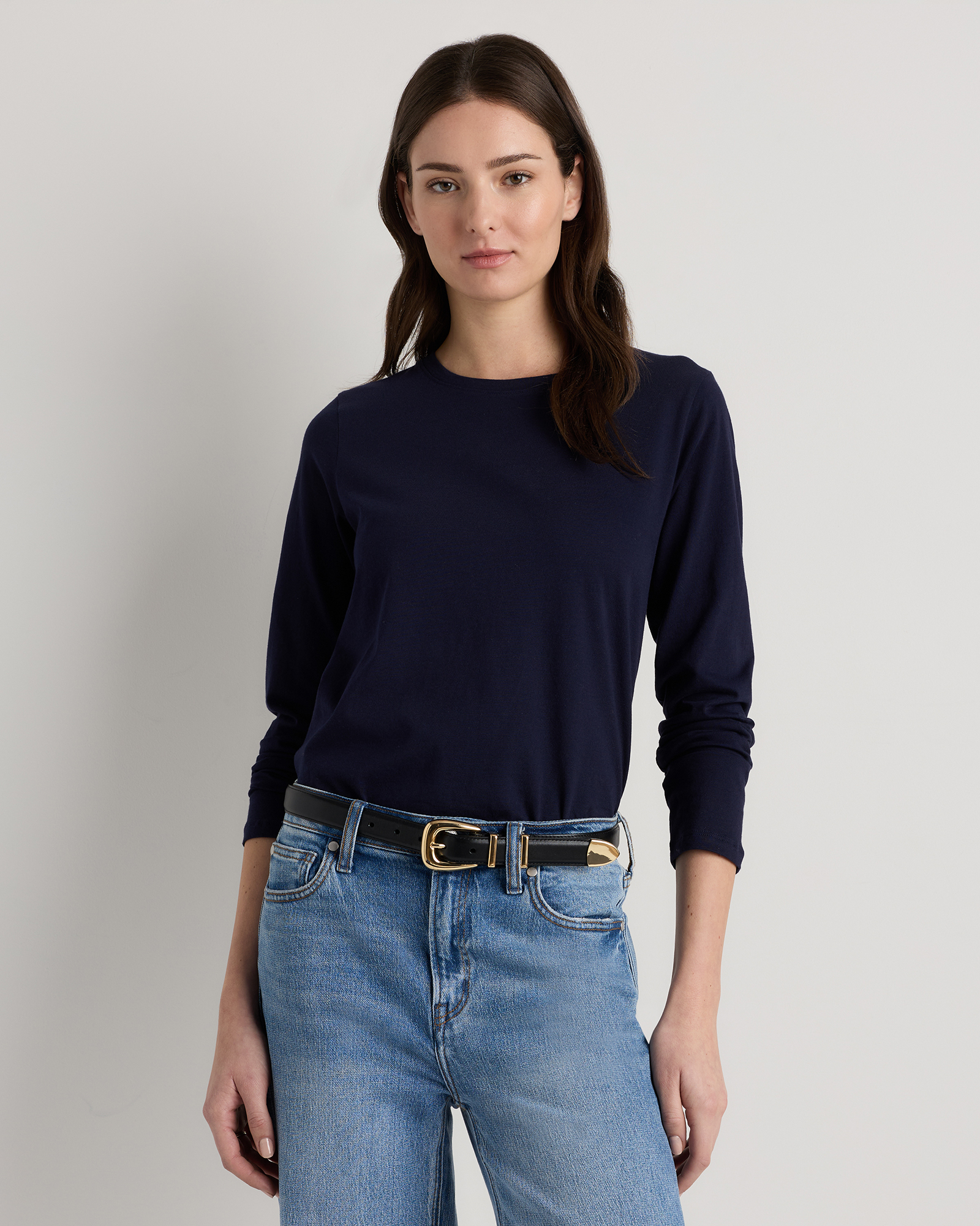 Deep Navy 100% Organic Cotton Long Sleeve Swing Tee