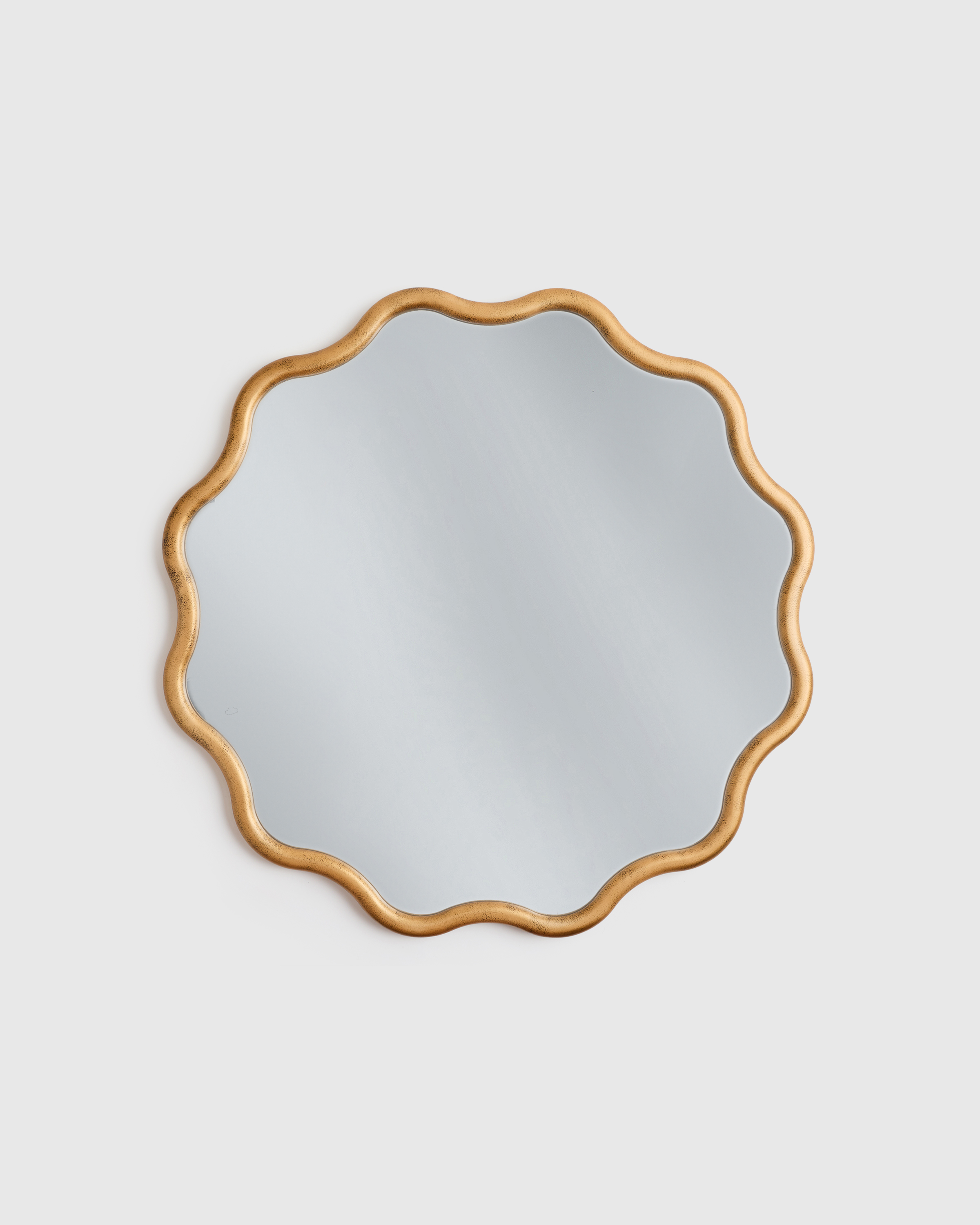 Antique Brass Wavy Wood Round Wall Mirror