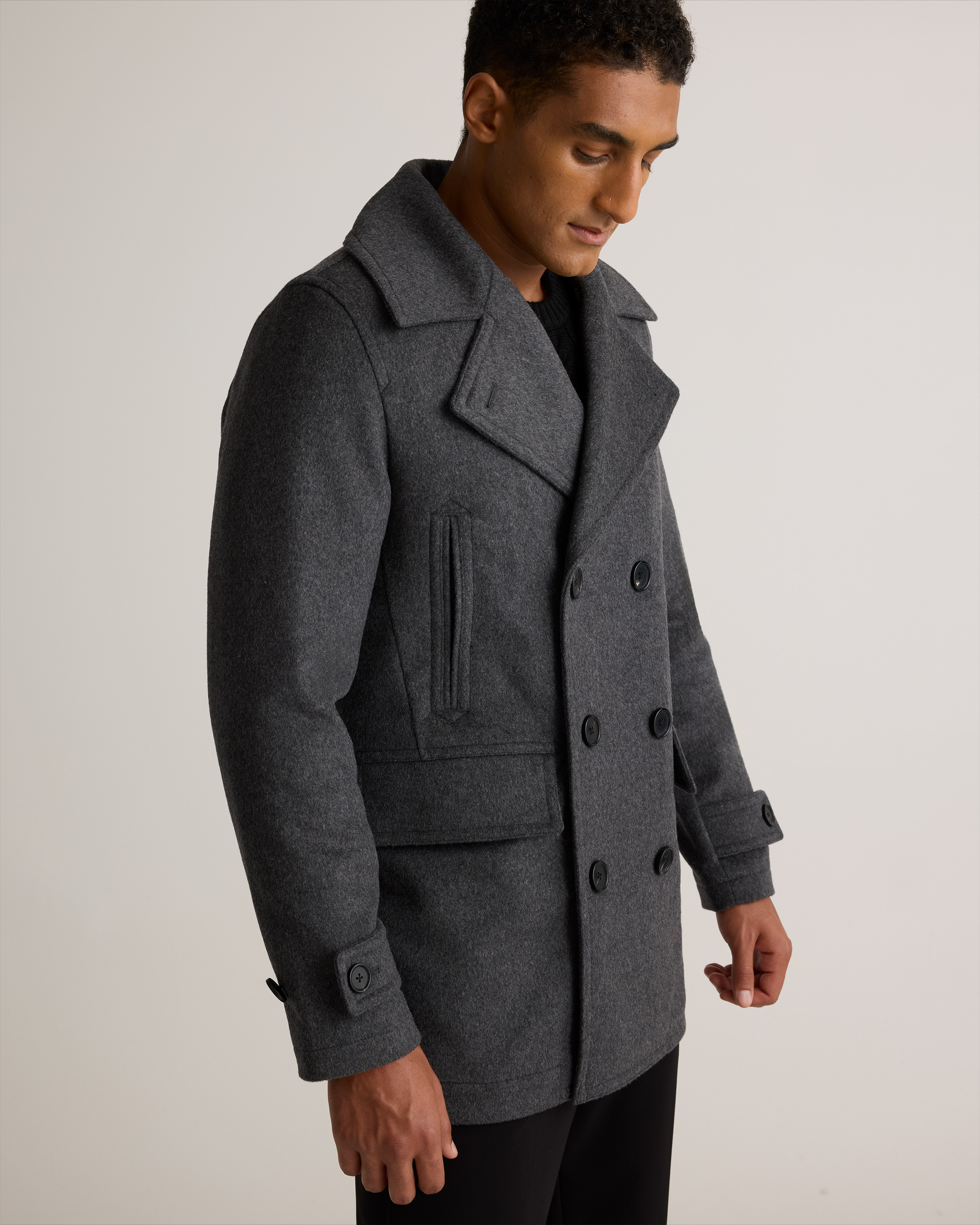 Italian Wool Peacoat in Heather Charcoal