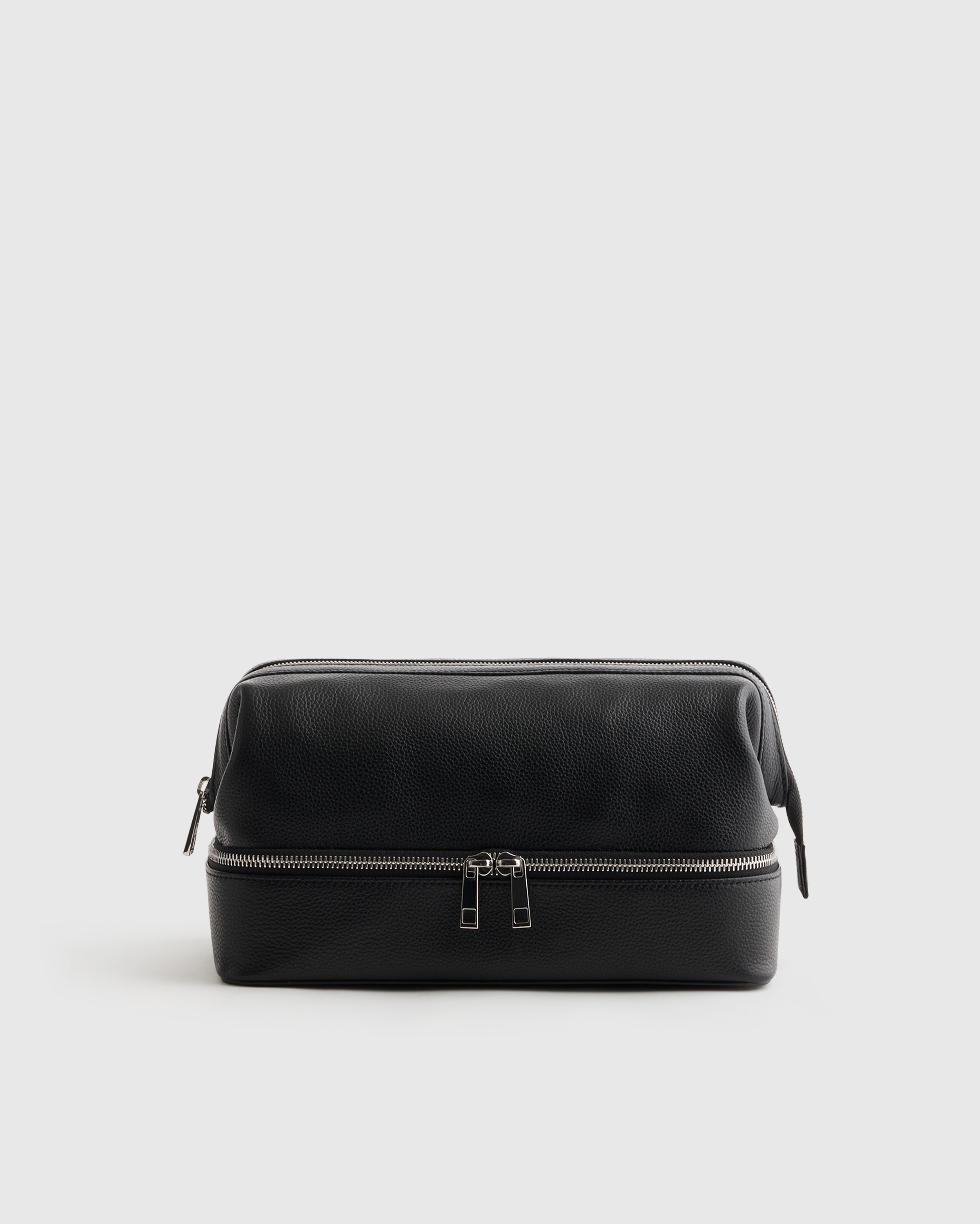 Black Italian Leather Dual Compartment Toiletry Bag
