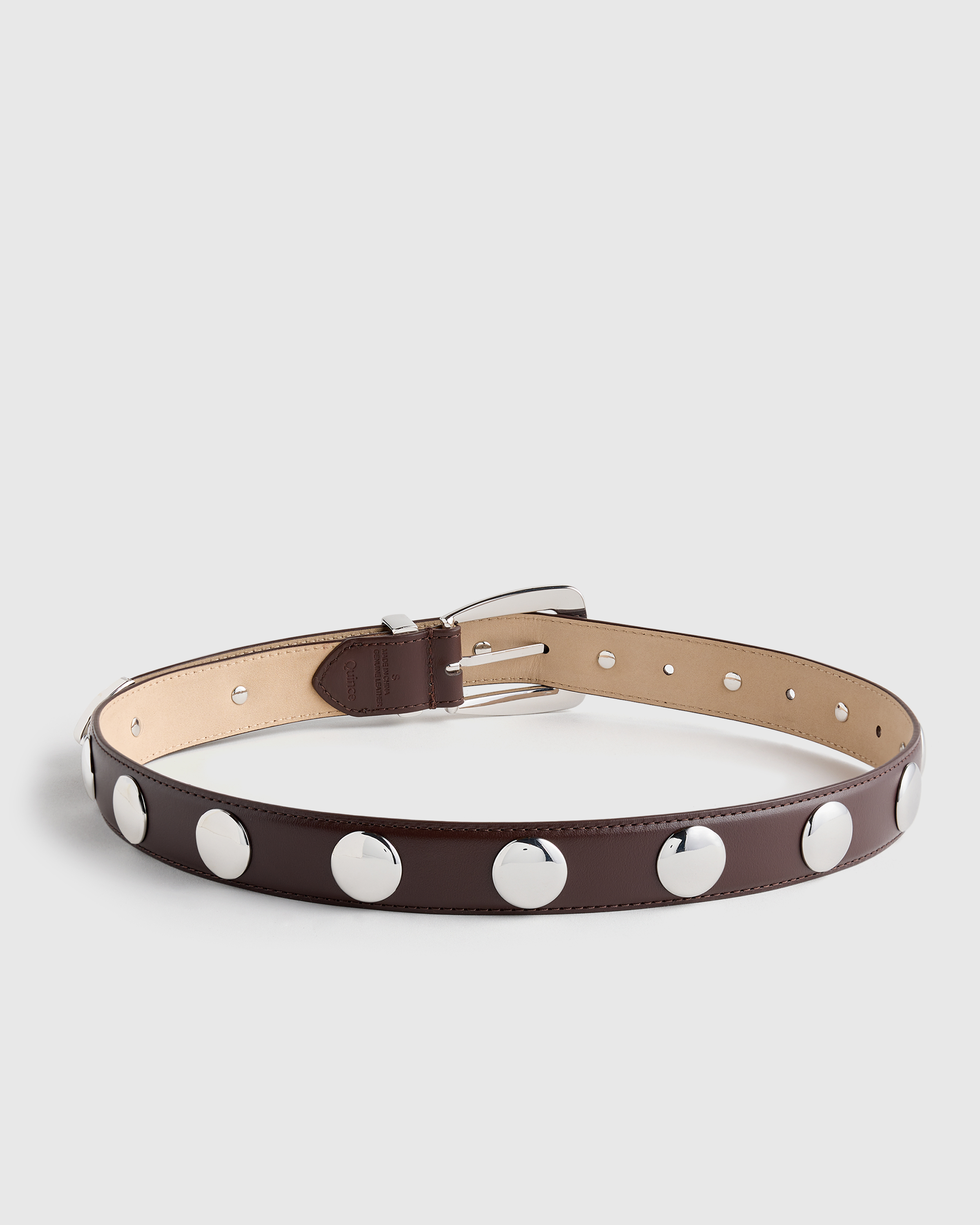 Alyssa European Leather Studded Belt in Espresso | Quince Canada display picture 1