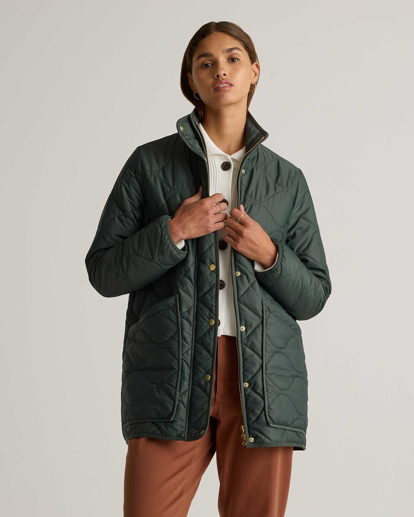 Featherless Quilted Long Puffer Jacket in Verdant Pine