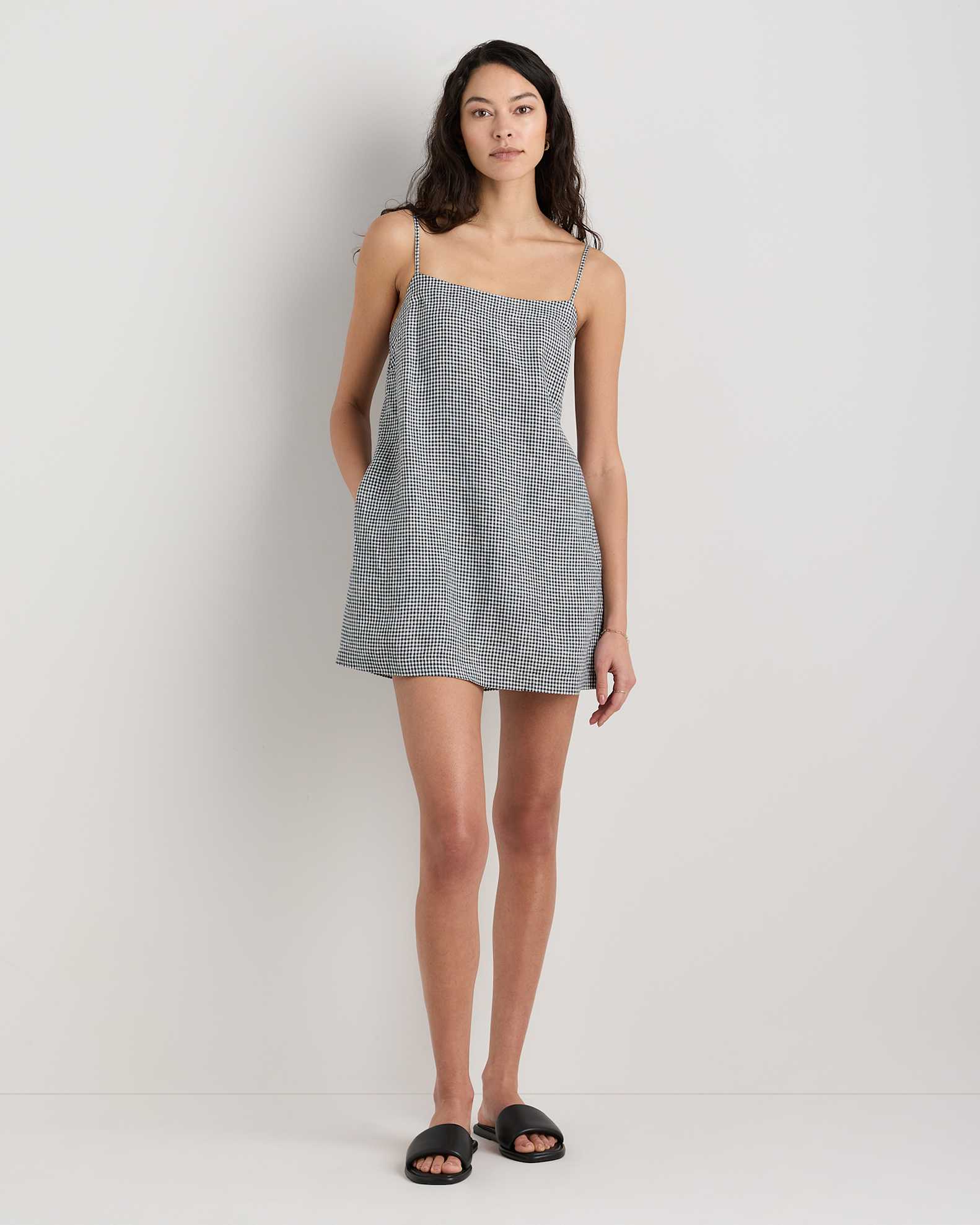 quince linen mini dress Quince Women's European Linen Tank Top Mini Dress, Deep Navy, Size Large