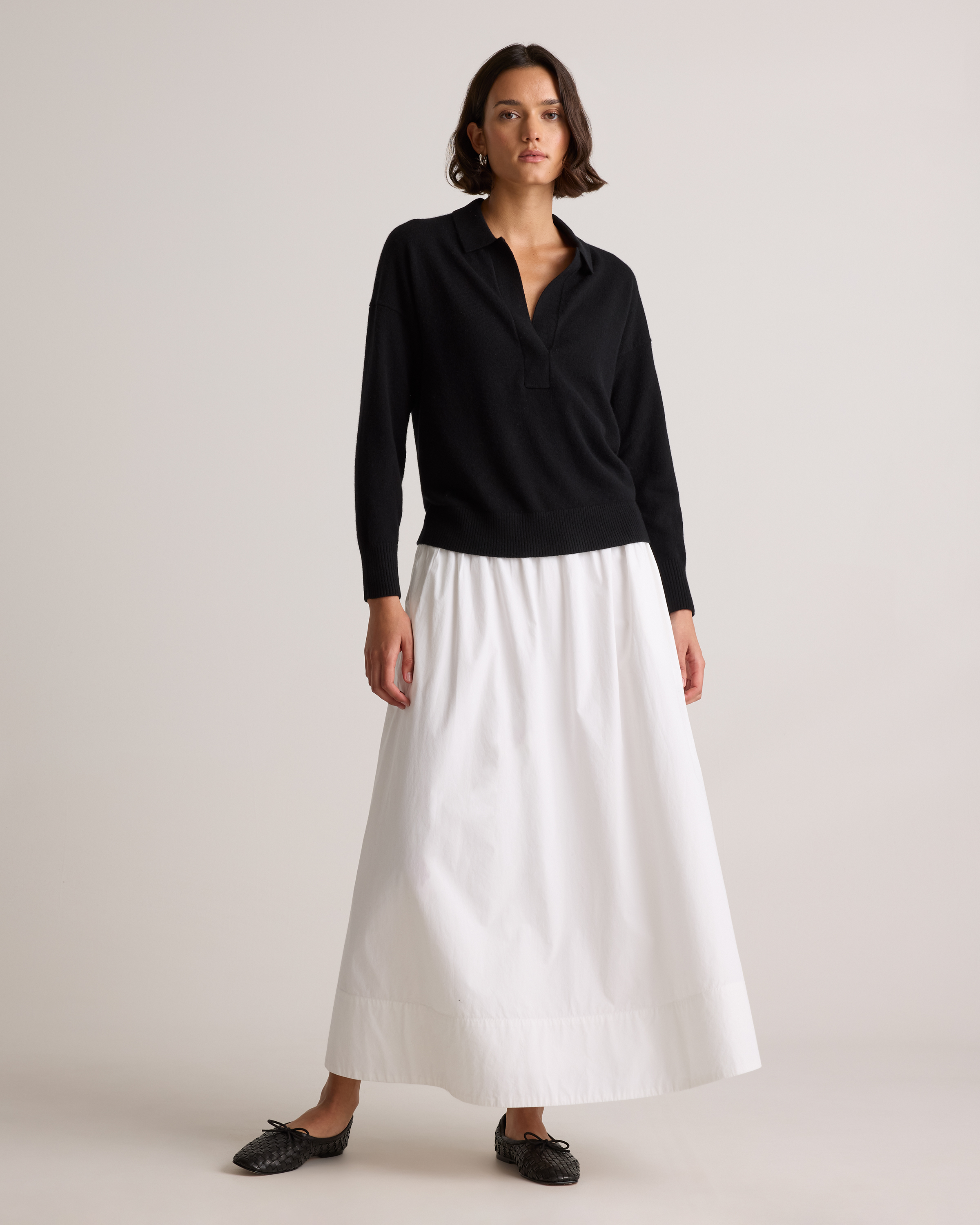 Women's Mongolian Cashmere Polo Sweater in Black
