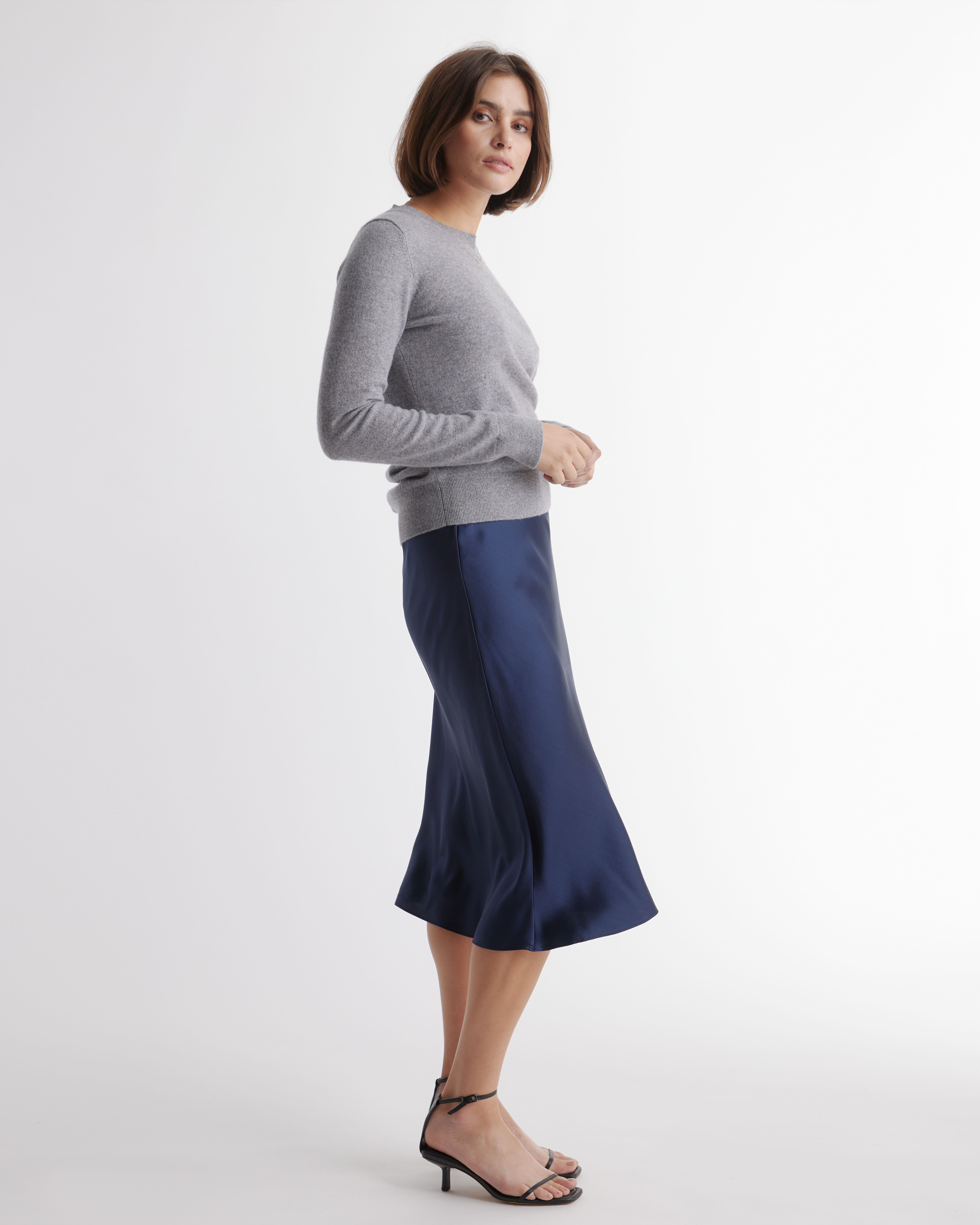 100% Washable Silk Skirt in Navy