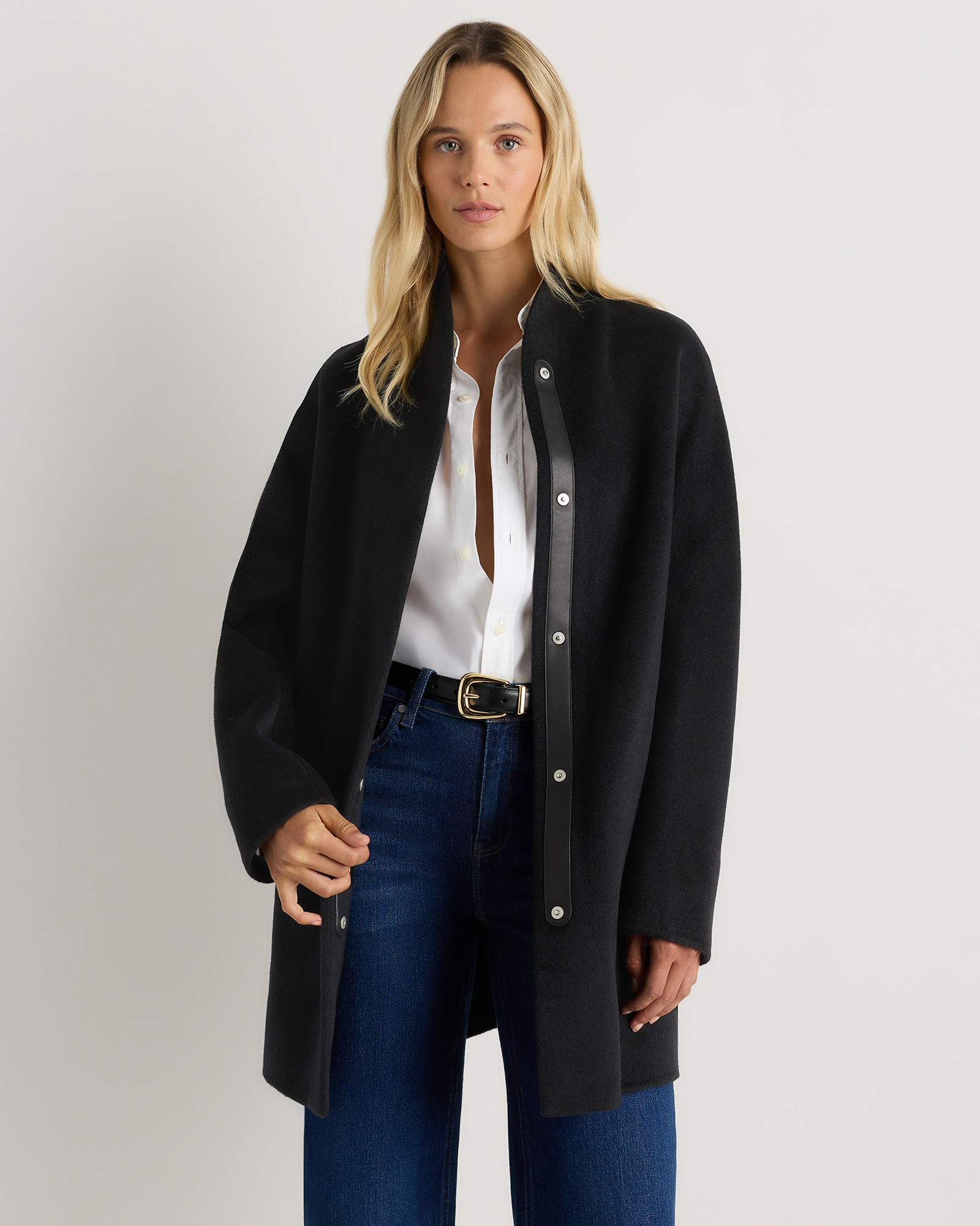 Black 100% Mongolian Cashmere Double-Faced Cocoon Coat