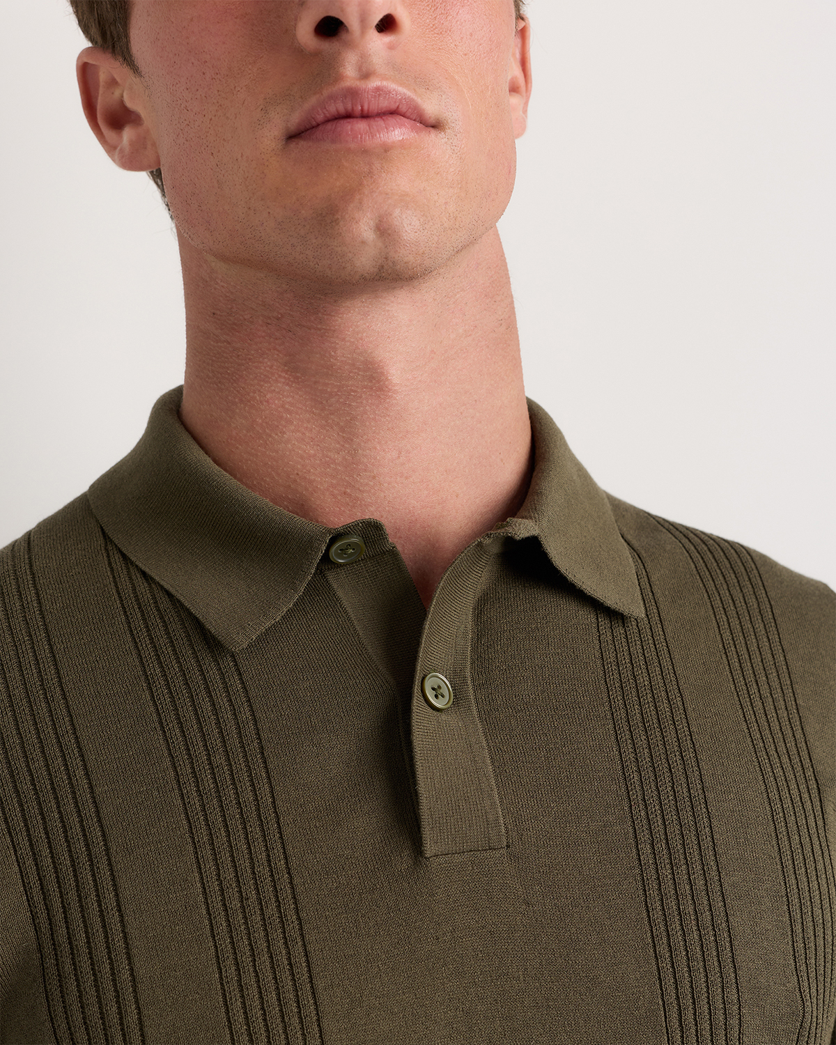 Cotton Silk Ribbed Short Sleeve Sweater Polo in Bayberry Olive