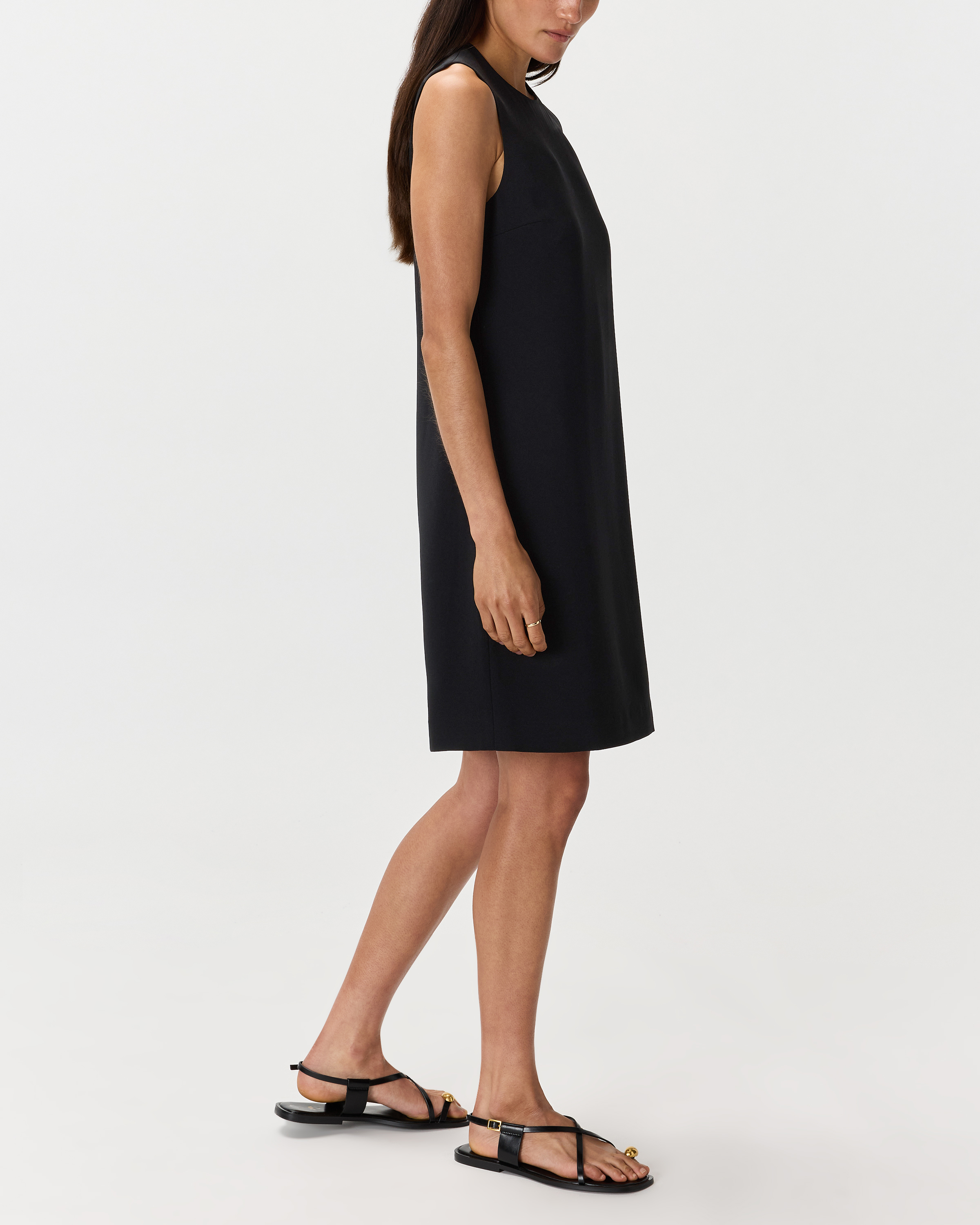 Women's Fluid Crepe Sleeveless Shift Dress in Black, Size XL, Polyester by Quince
