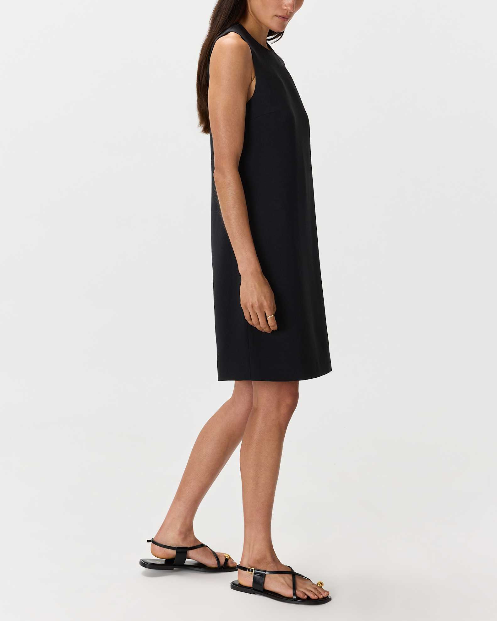 Women's Fluid Crepe Sleeveless Shift Dress in Black, Size XL, Polyester by Quince Women's Fluid Crepe Sleeveless Shift Dress in Black, Size XL, Polyester by Quince