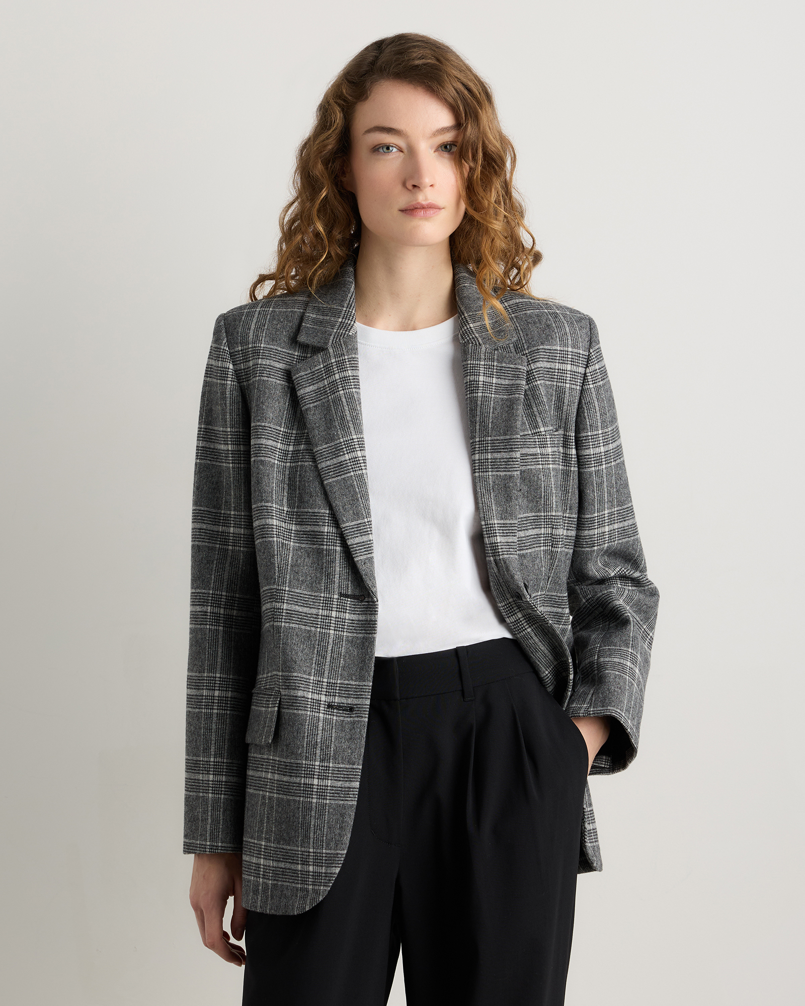 Classic Glen Plaid Italian Wool Oversized Blazer
