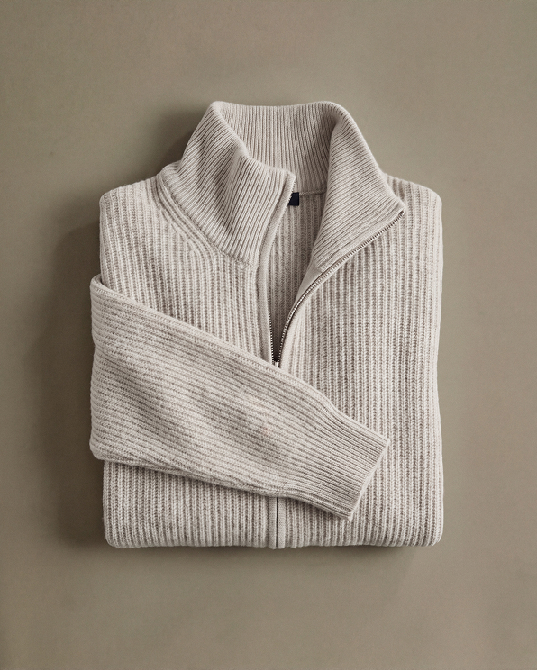 Mongolian Cashmere Fisherman Full Zip Sweater