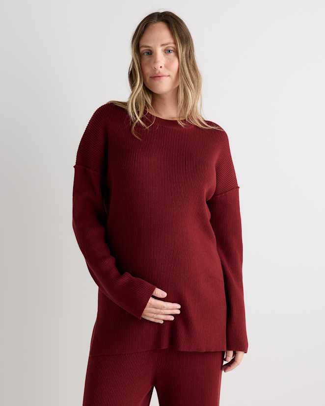 Deep Brick Red Cotton Cashmere Oversized Maternity Sweater