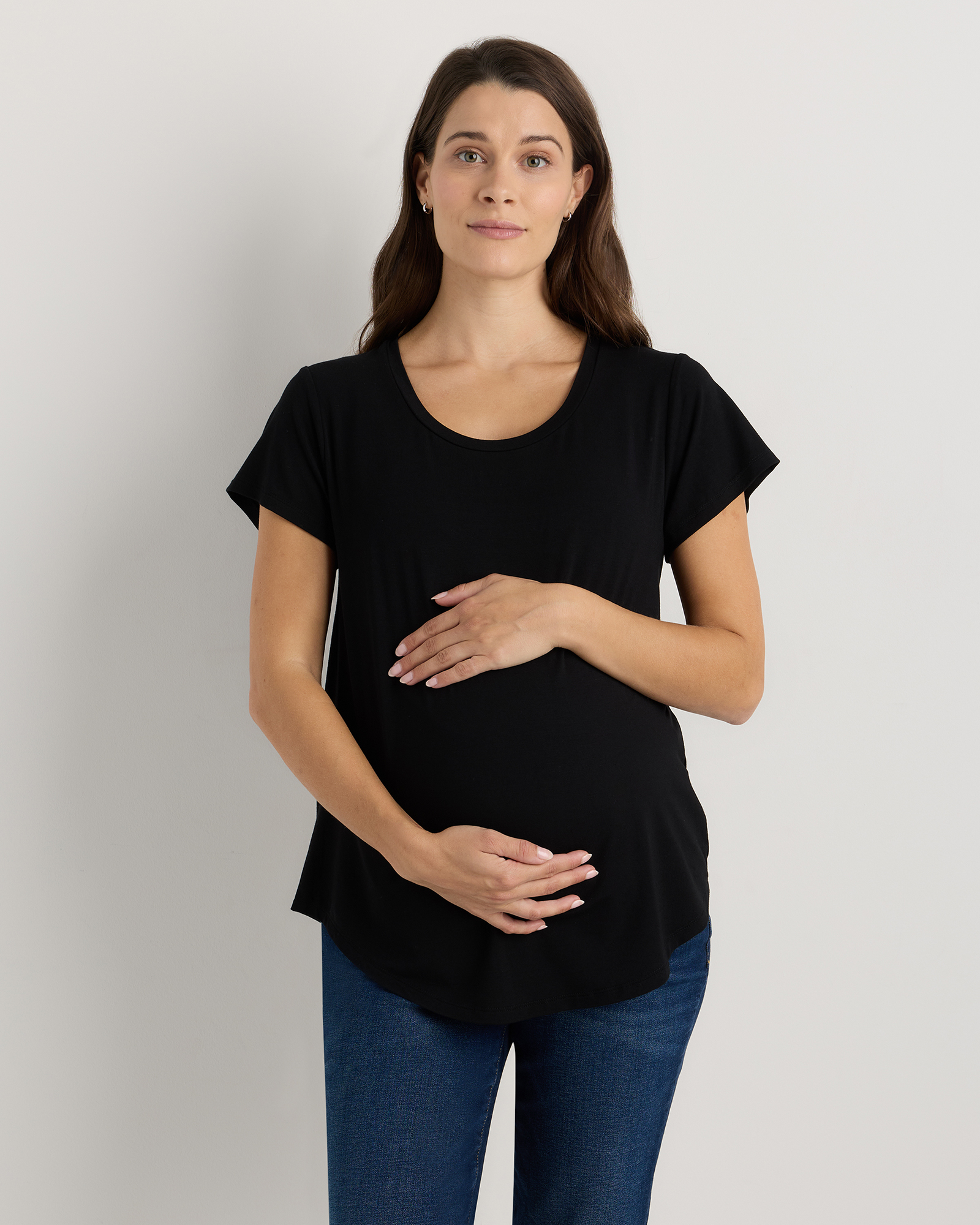 True Black Bamboo Jersey Nursing Scoop Neck Tee 