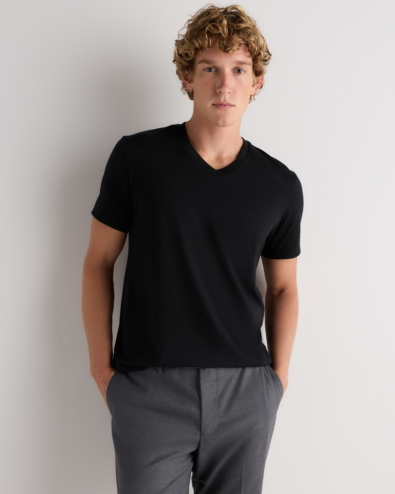 Bold Black 100% Pima Cotton Luxe Touch V-Neck Tee