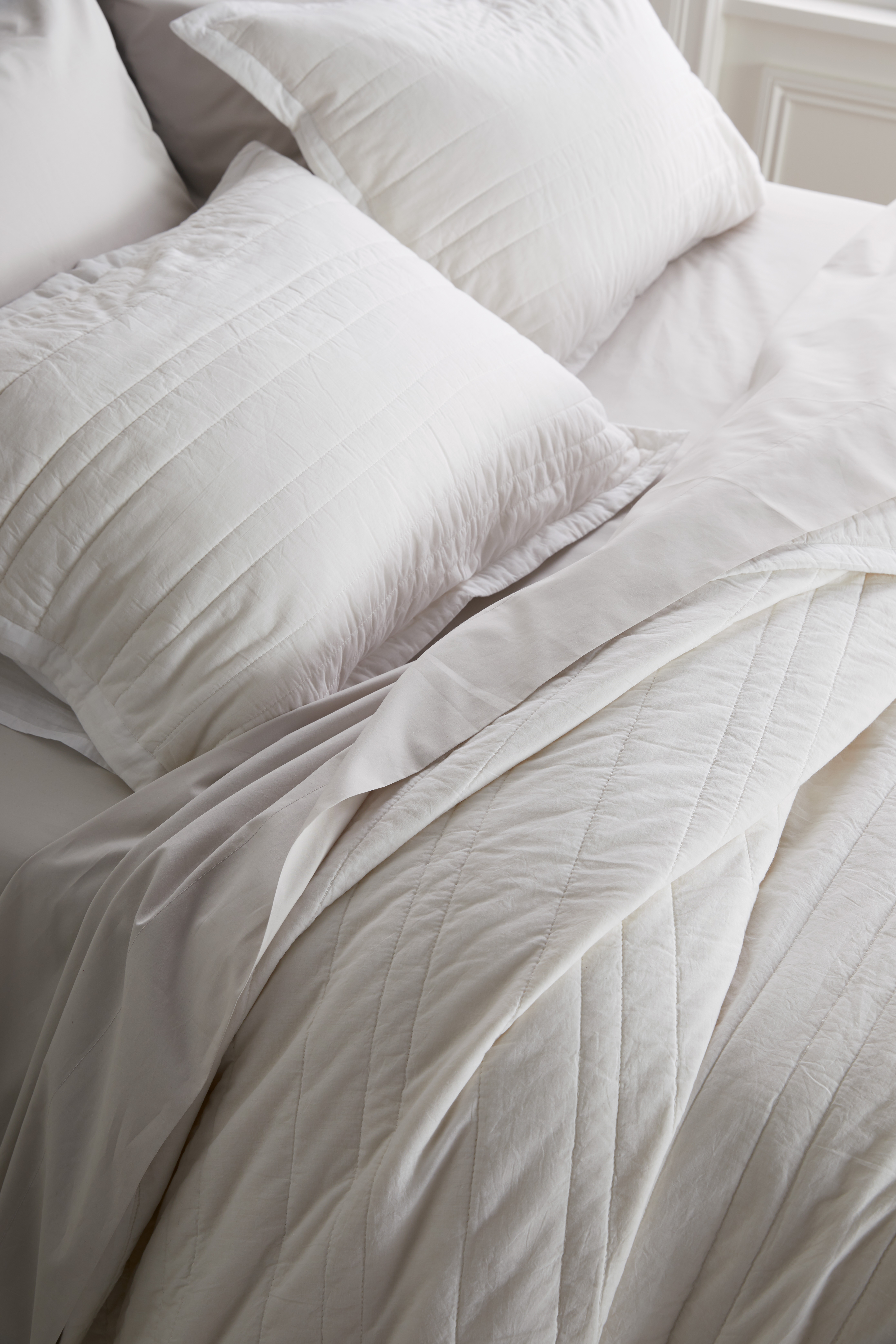 White Organic Cotton Stripe Stitch Quilted Sham Set