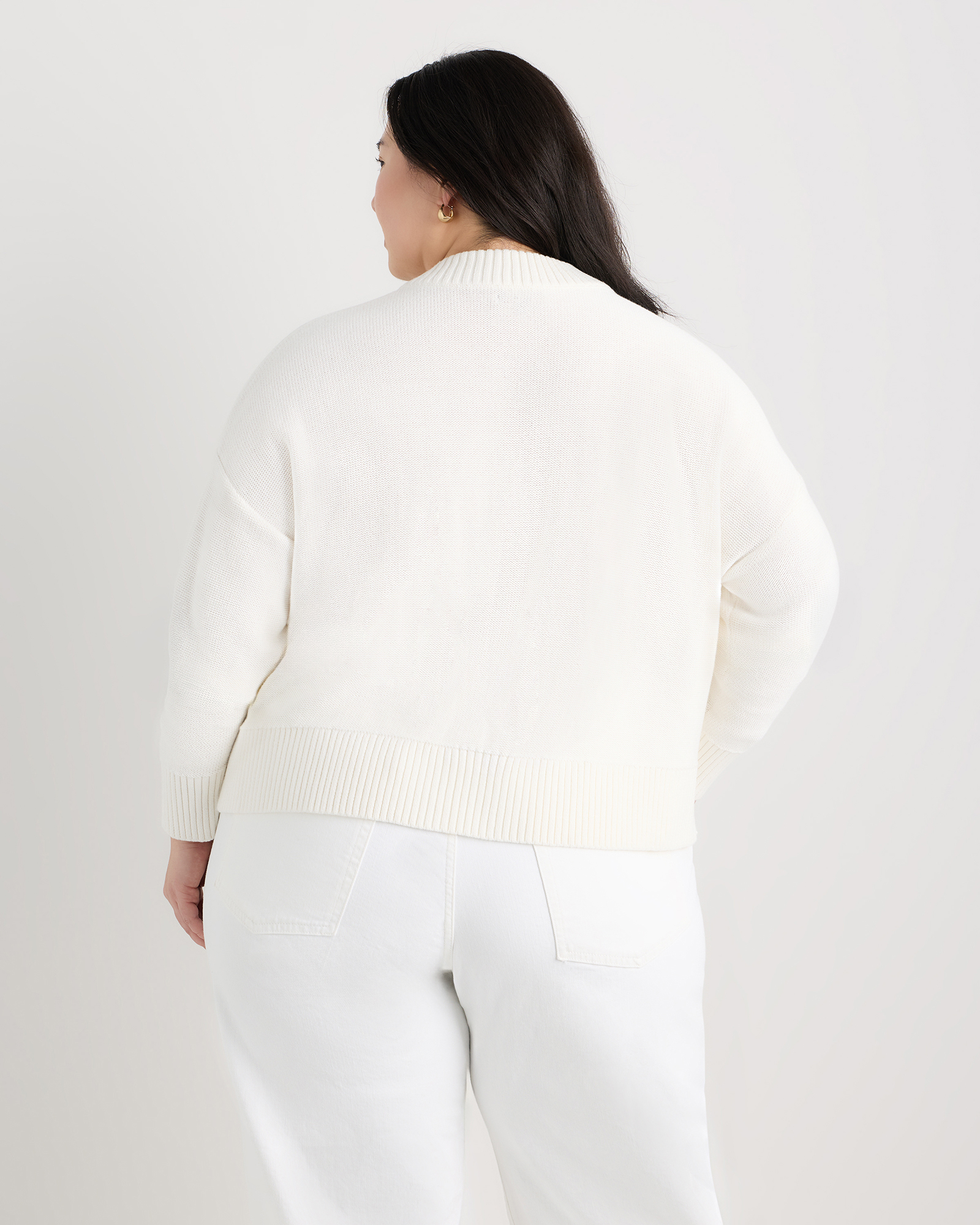 100% Organic Cotton Cropped Cardigan - Plus Size in Ivory