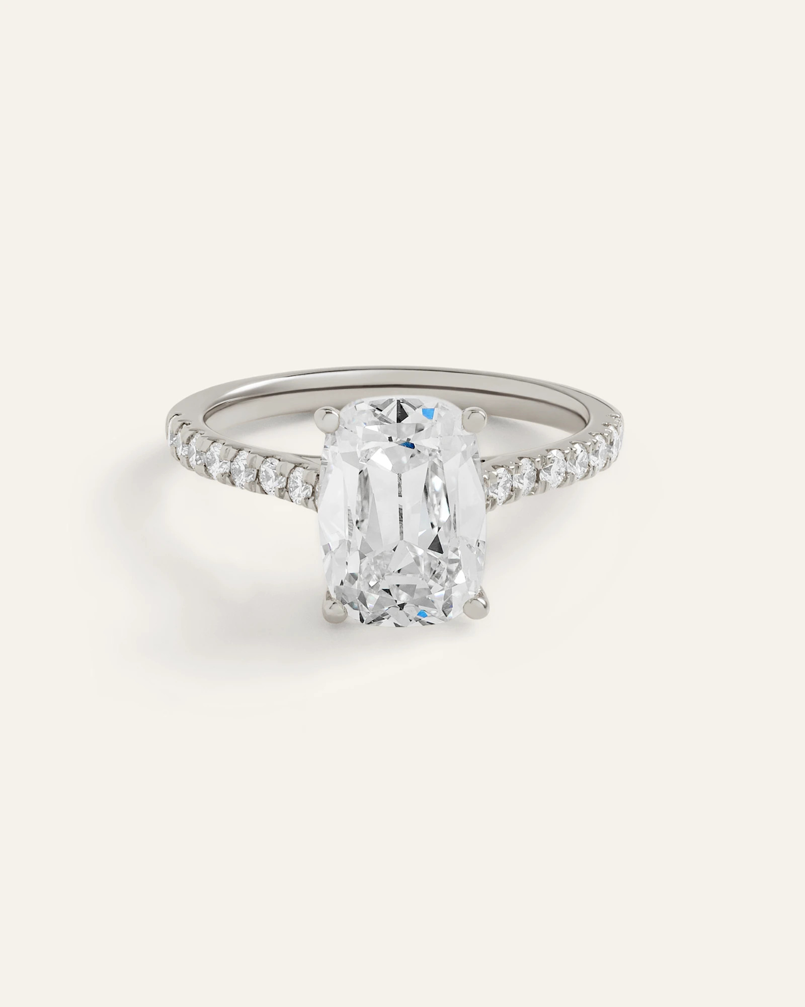 Lab Grown Diamond Antique Cushion Pave Trellis Cathedral Engagement Ring - 3ct
