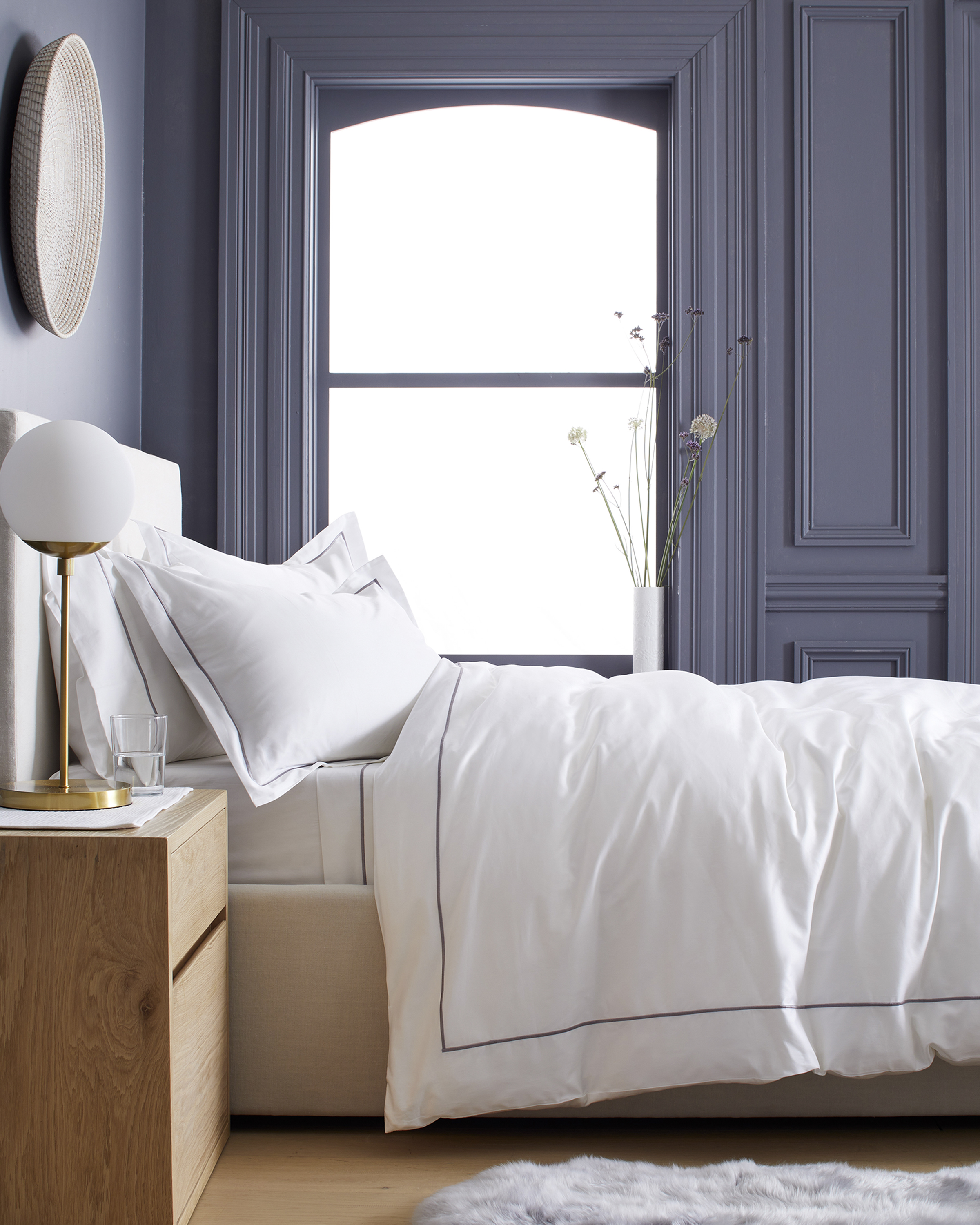 Grey Luxury Organic Sateen Embroidered Duvet Cover