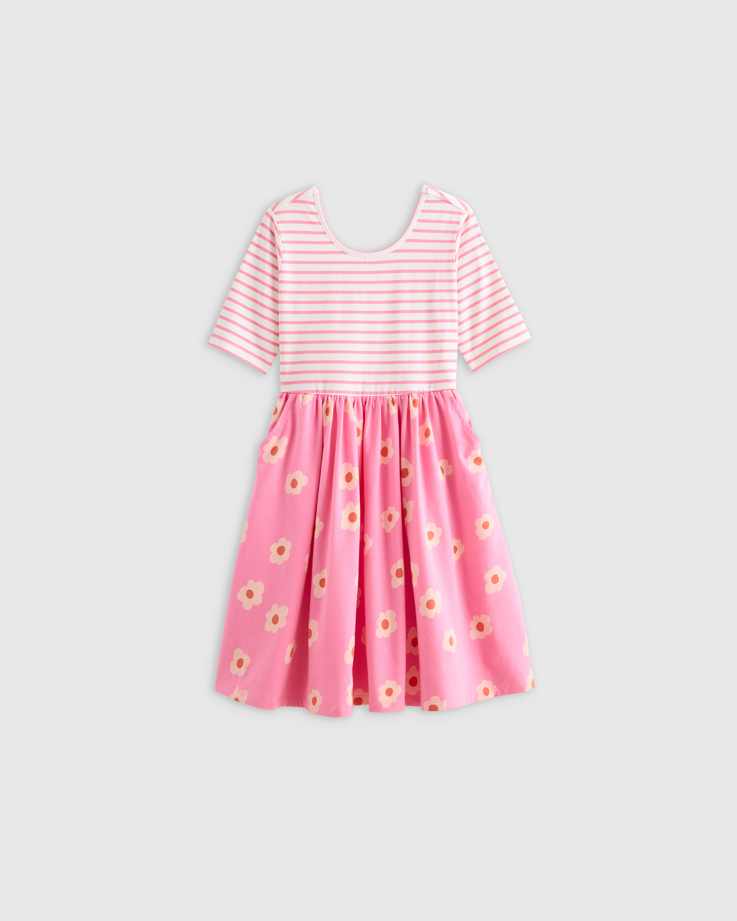 Pink Stripe Floral Organic Cotton Skater Dress 