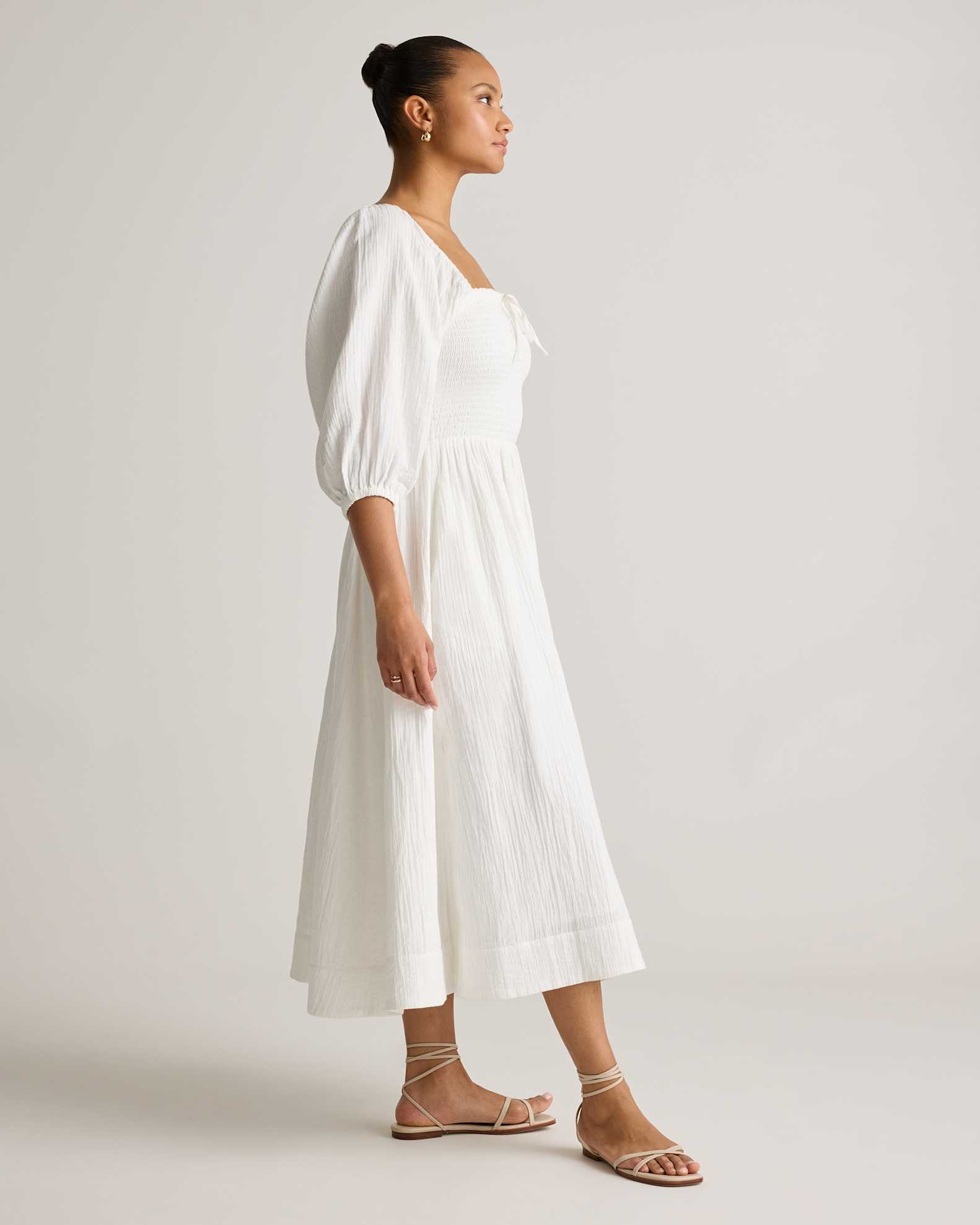 white cotton gauze summer dresses 100% Organic Cotton Gauze Sleeveless Swing Dress in White