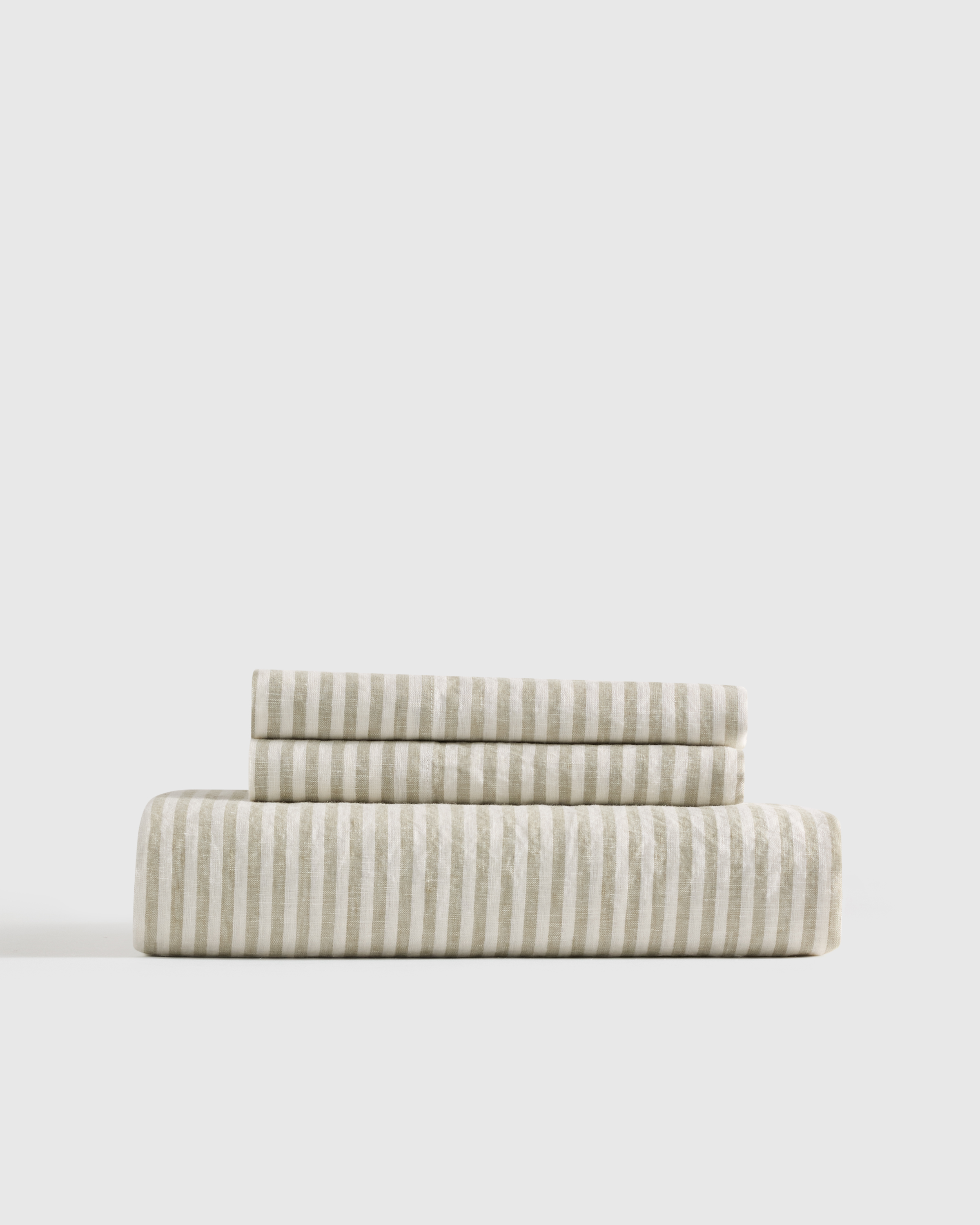 european linen stripe fitted sheet set, king, willowleaf/white stripe