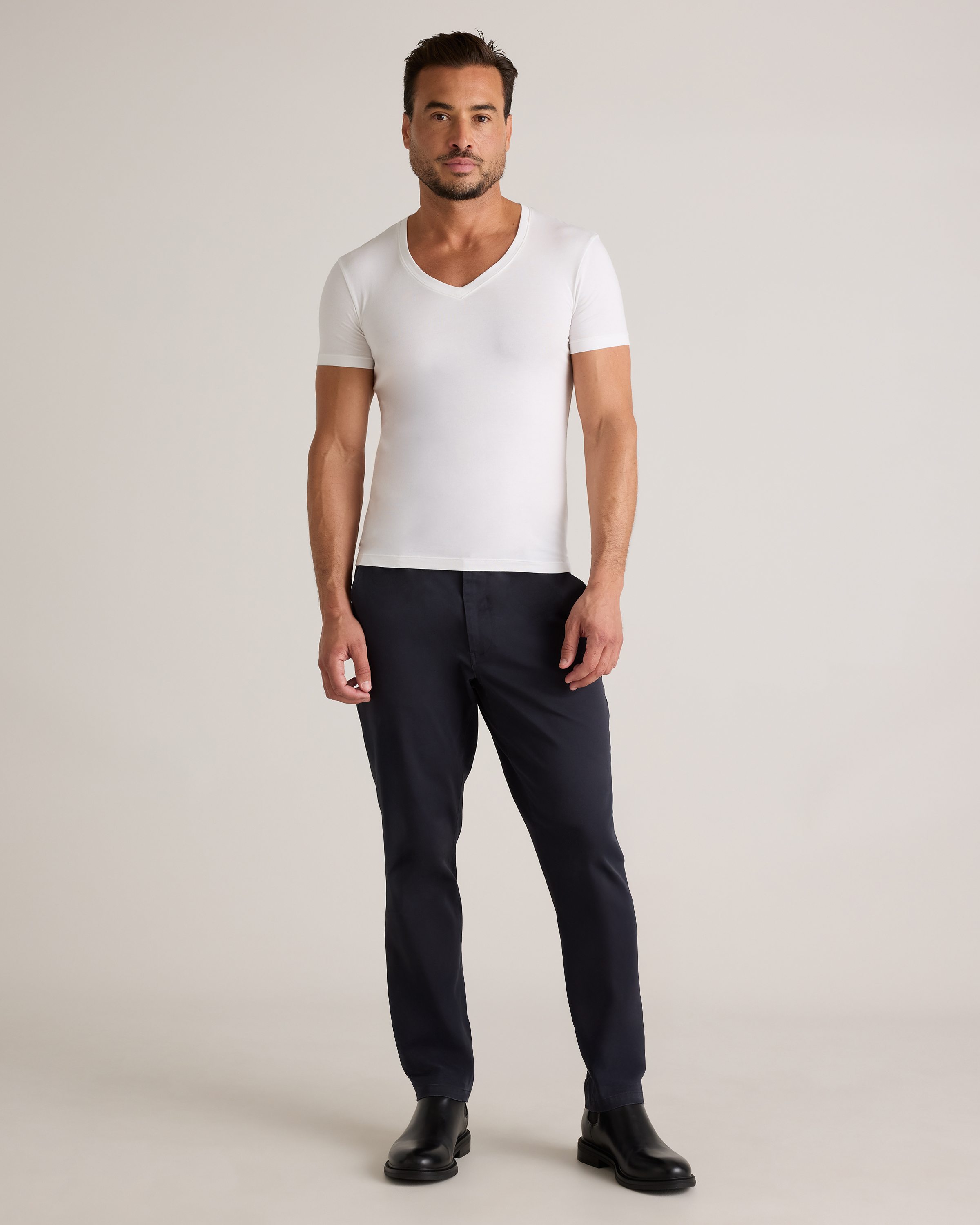 Soft Stretch V-Neck Undershirt (3-Pack) in Classic White