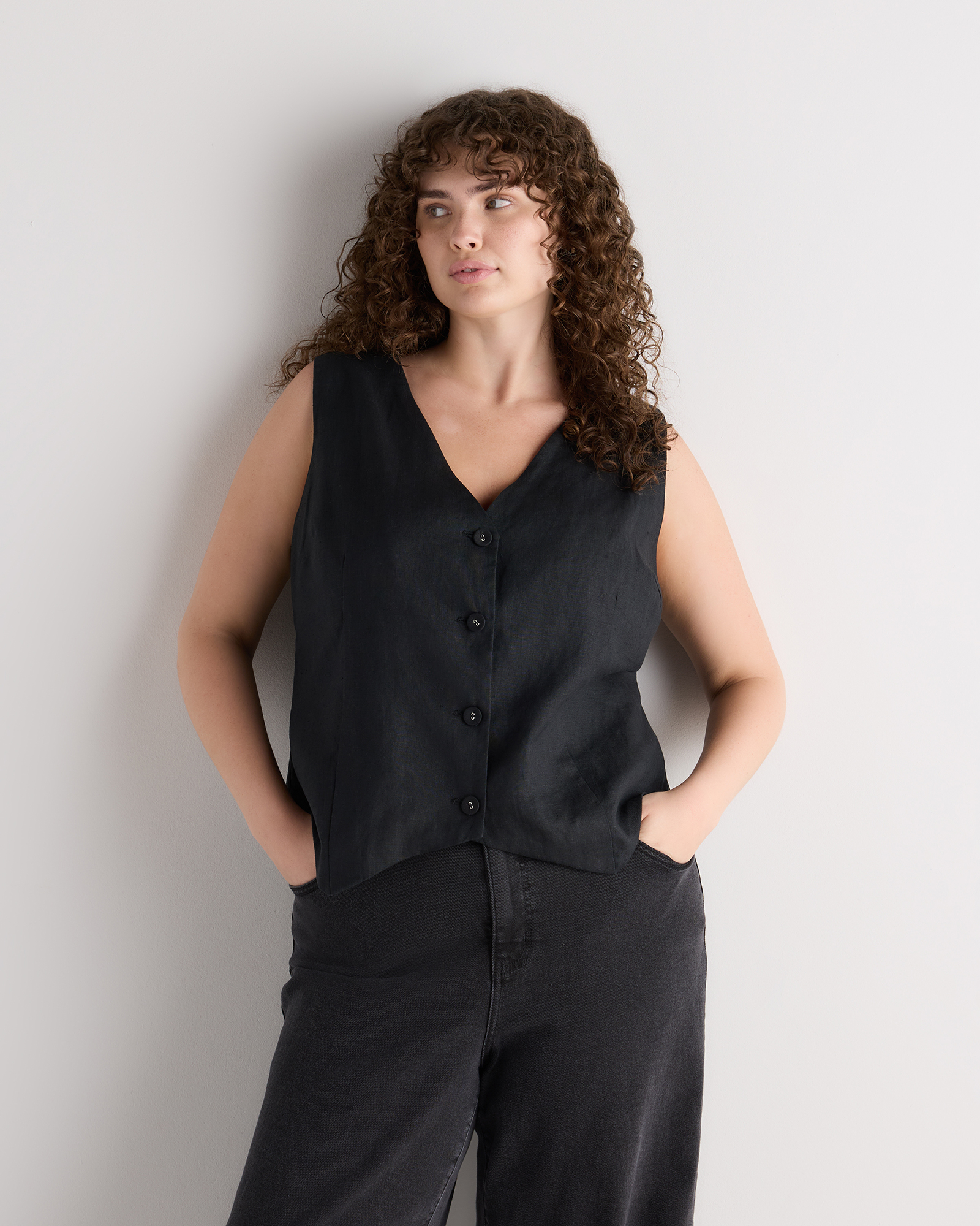 Black 100% European Linen Vest