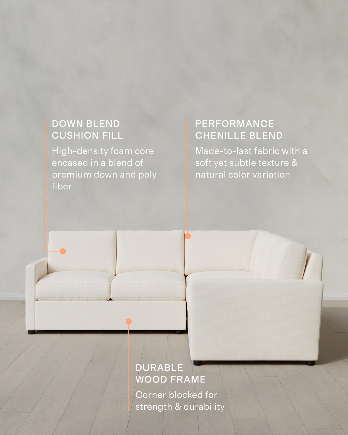 Brennan Performance Chenille Linen Blend L Sectional in Marshmallow