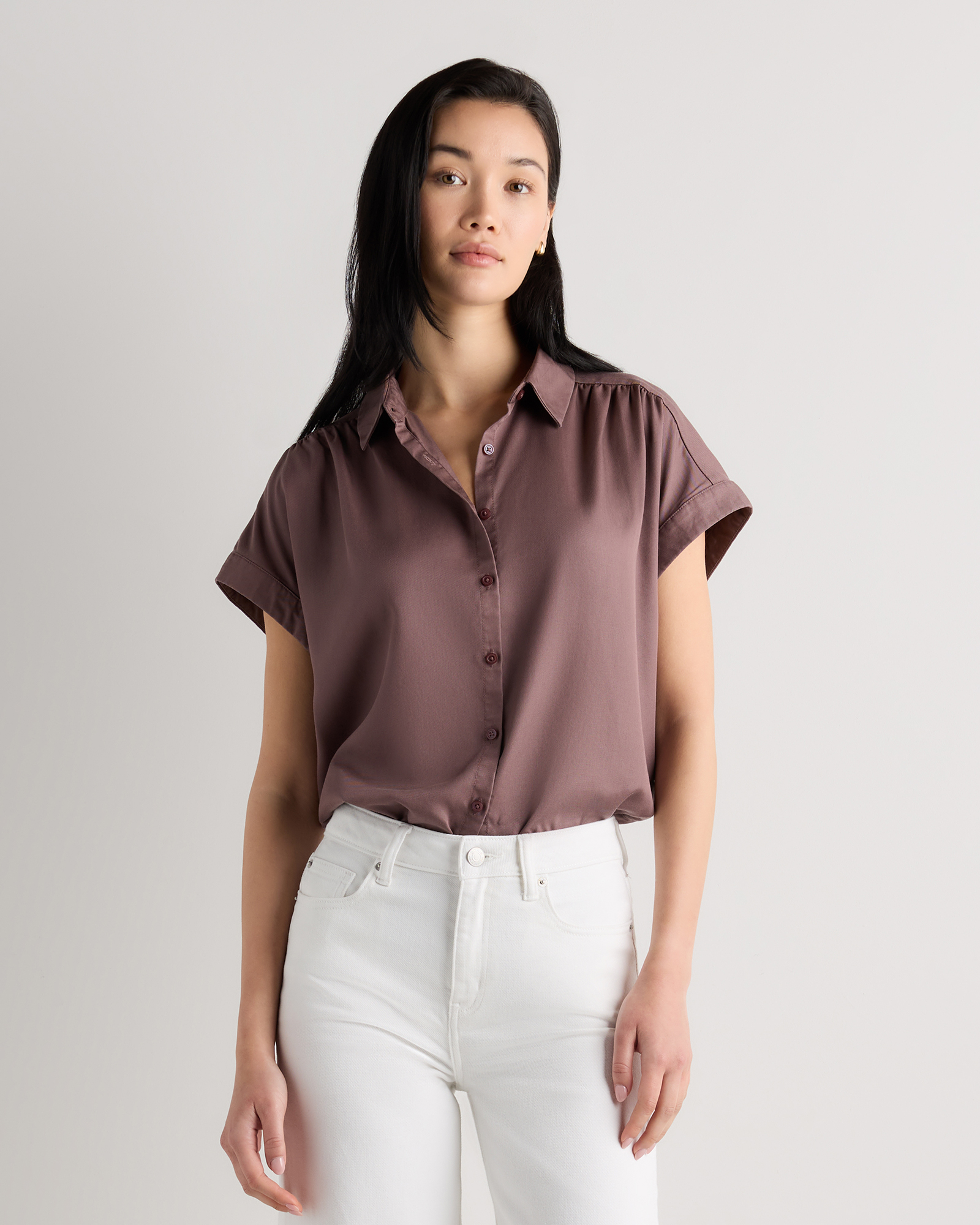 Taupe Brown Vintage Wash Tencel Camp Shirt