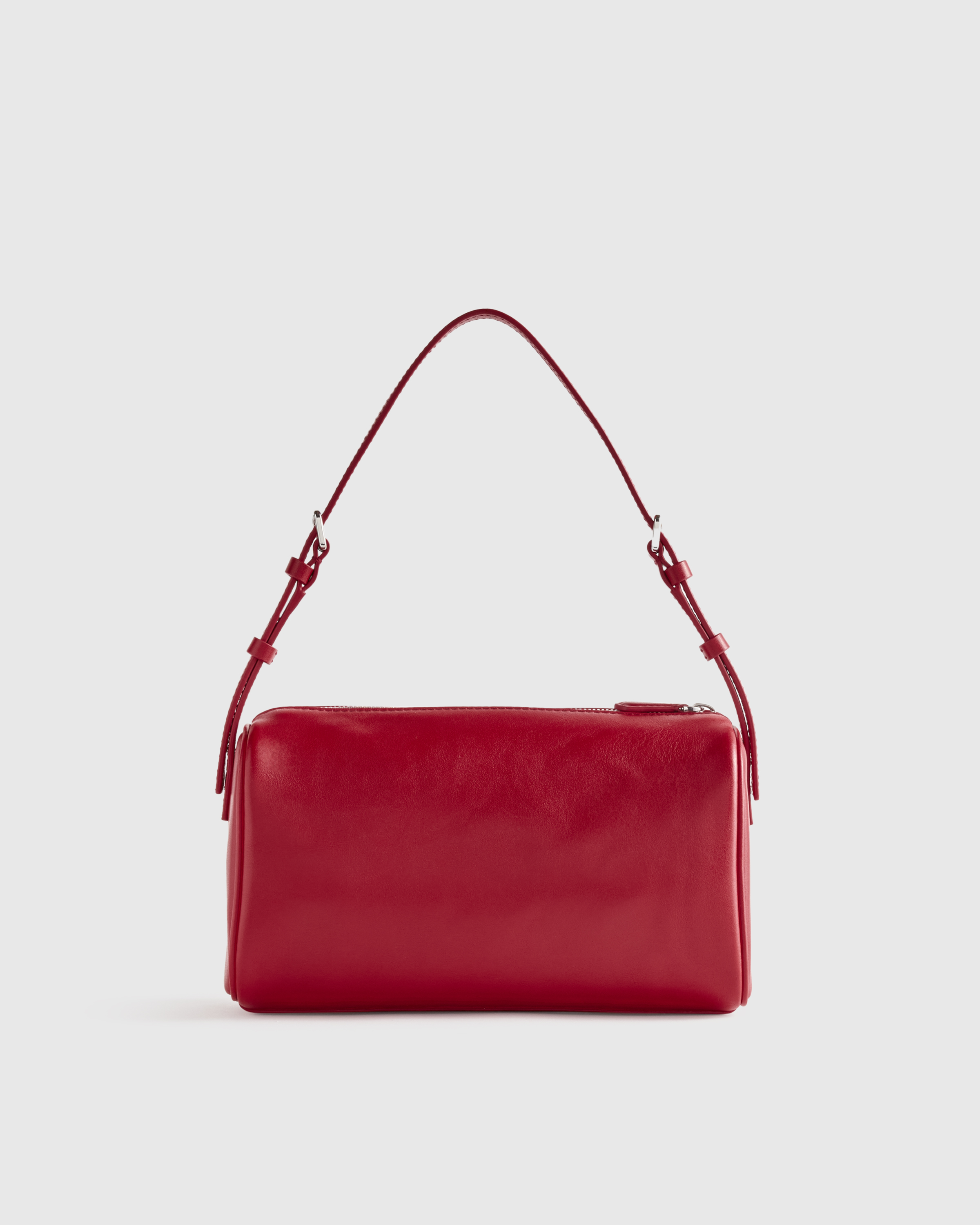 Ruby Red Italian Leather Mini Barrel Shoulder Bag