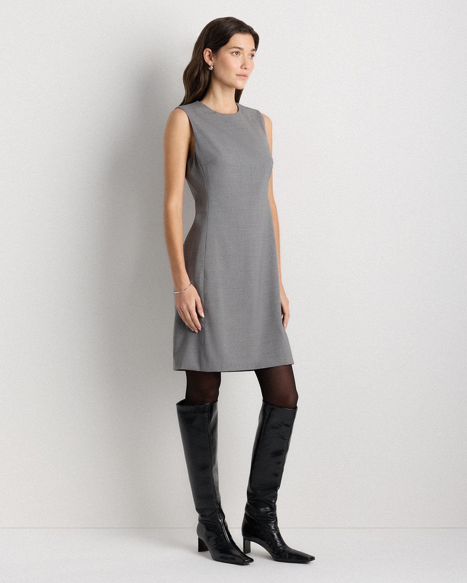 Quince Women's Italian Wool Sleeveless Dress, Navy, Size 12 - Breathable, Moisture-Wicking, Day to Night Wear