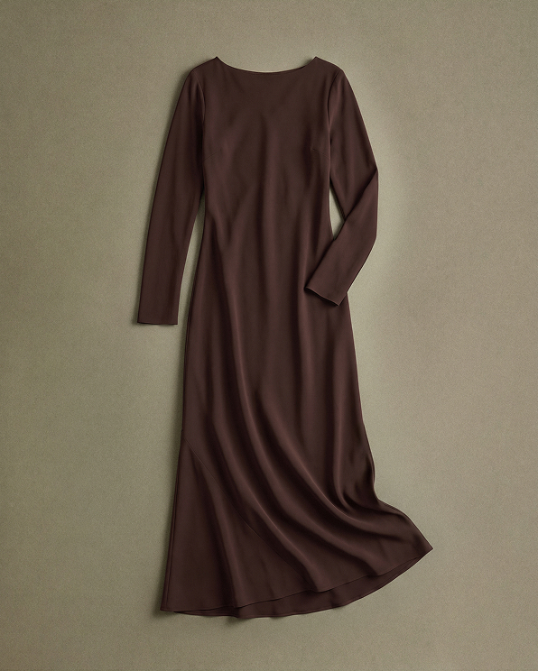 Washable Stretch Silk Long Sleeve Maxi Dress