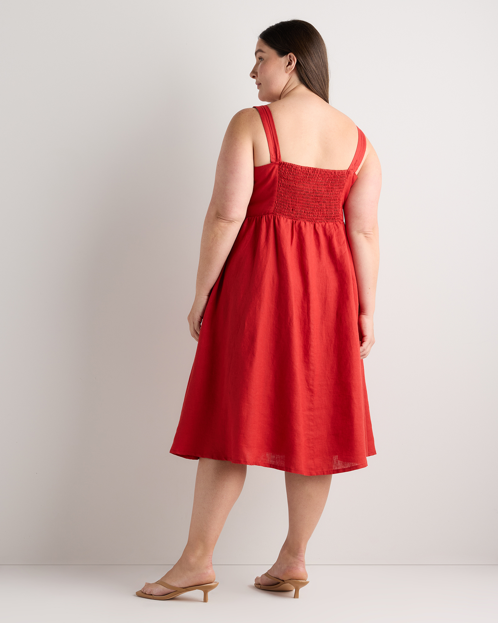 knee length dresses for ladies Kaiden Linen Seamed Midi Dress main image 0