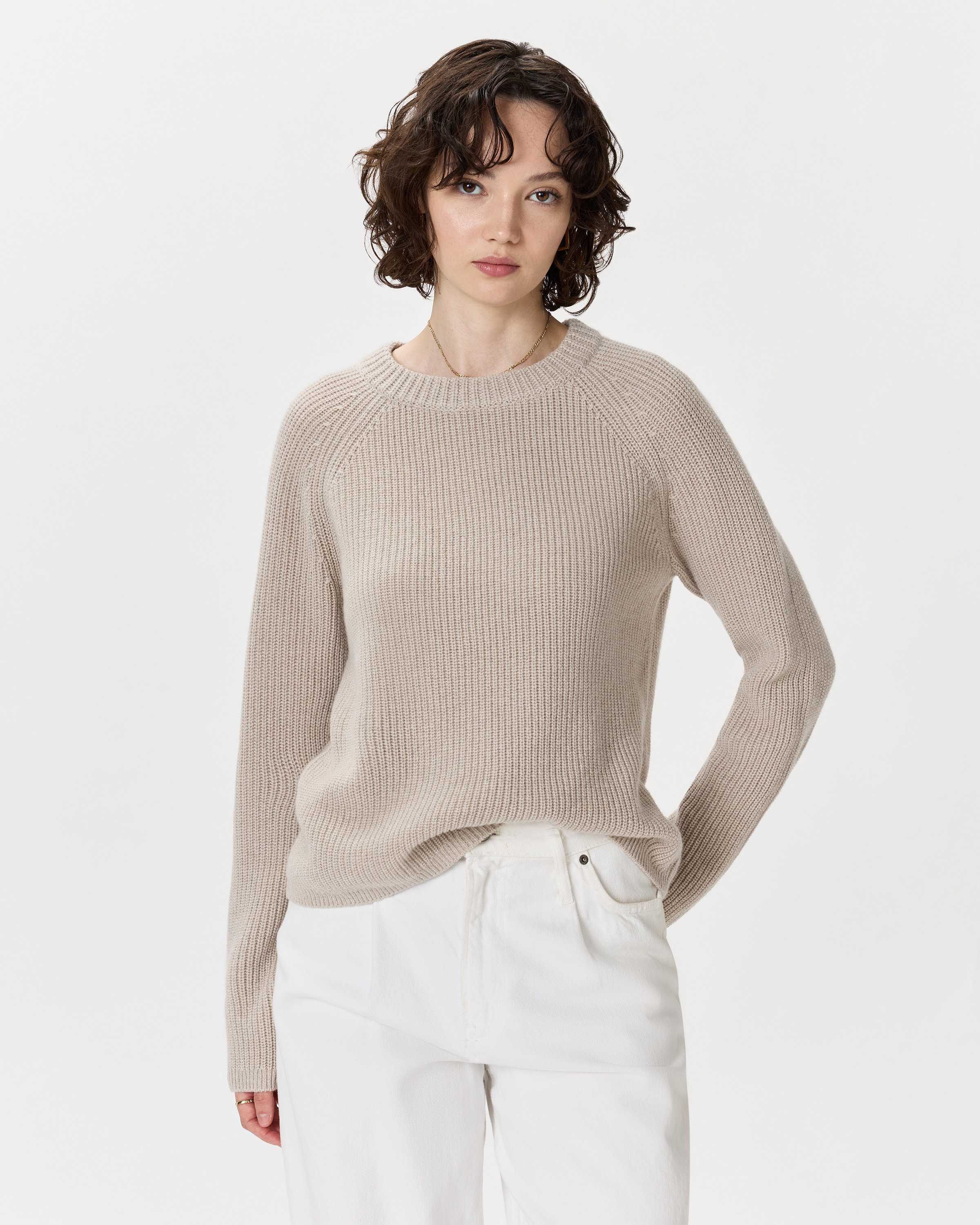 Quince Women's Mongolian Cashmere Fisherman Crewneck Sweater In Gray