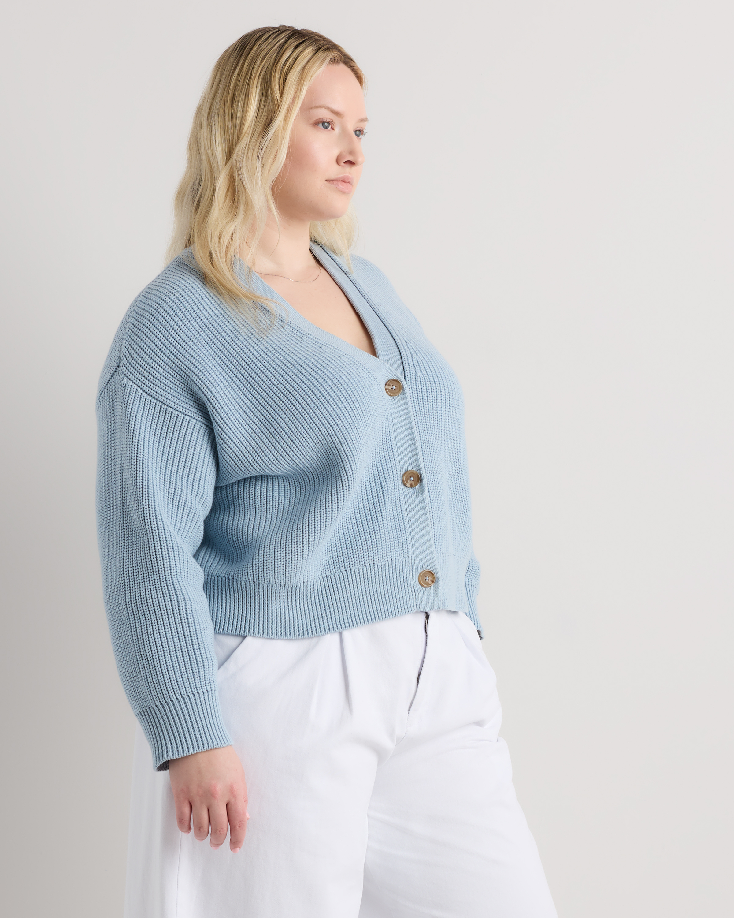 100% Organic Cotton Fisherman Boxy Cropped Cardigan - Plus Size in