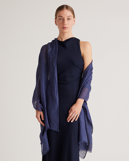 Navy 100% European Linen Scarf