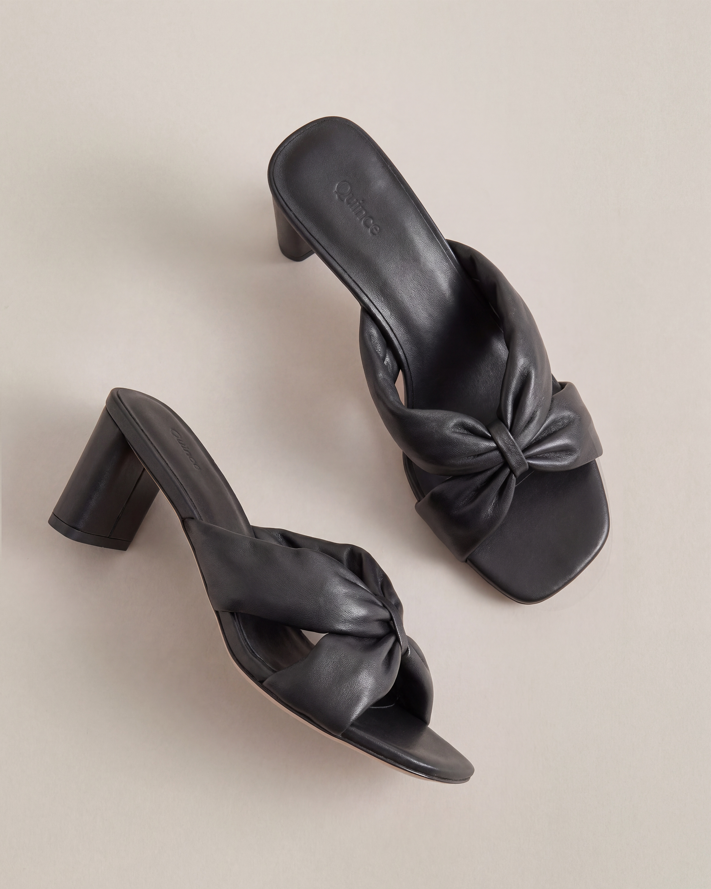 Italian Leather Twist Mid Heel Mule in Black