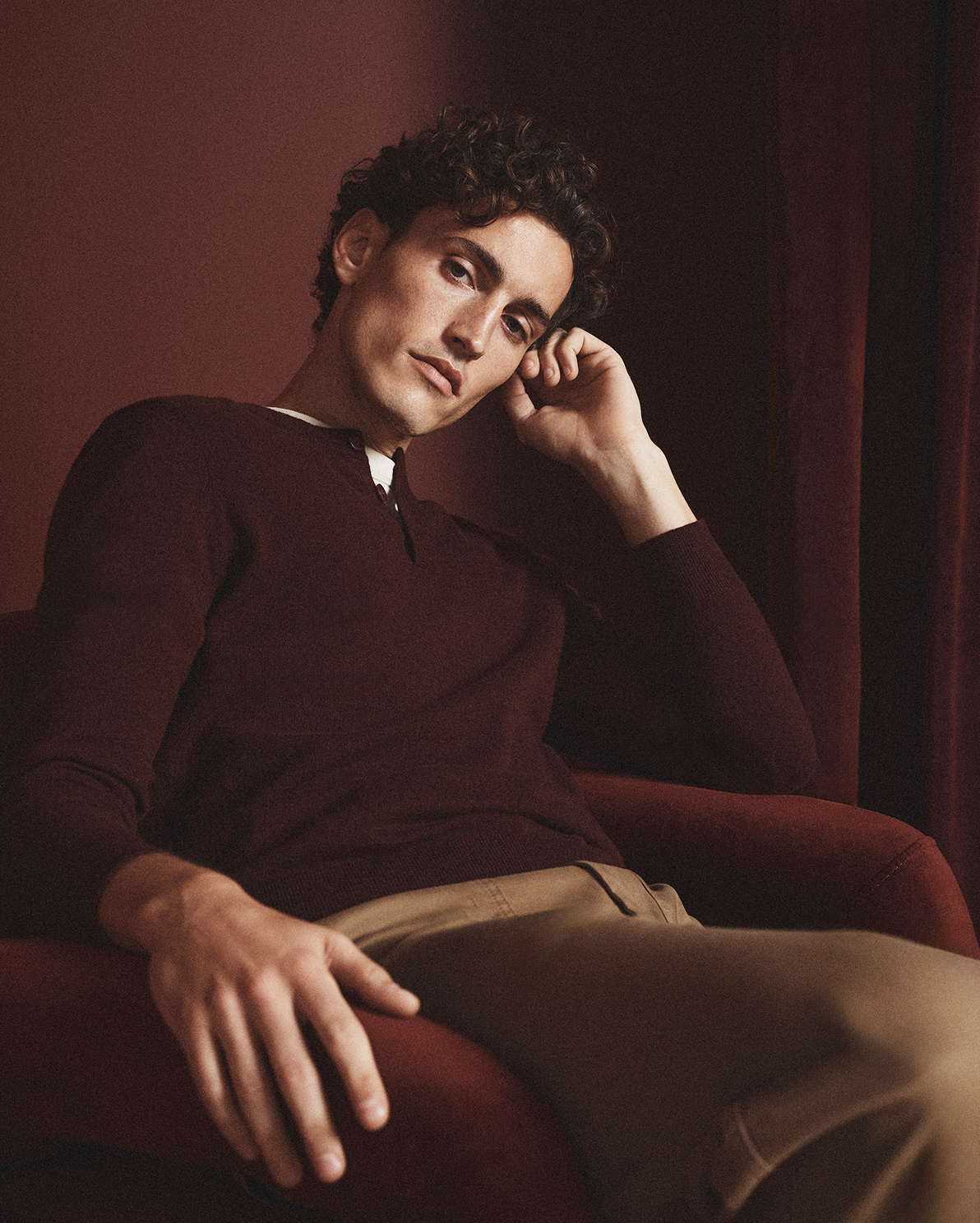 Rich Burgundy Mongolian Cashmere Henley Sweater
